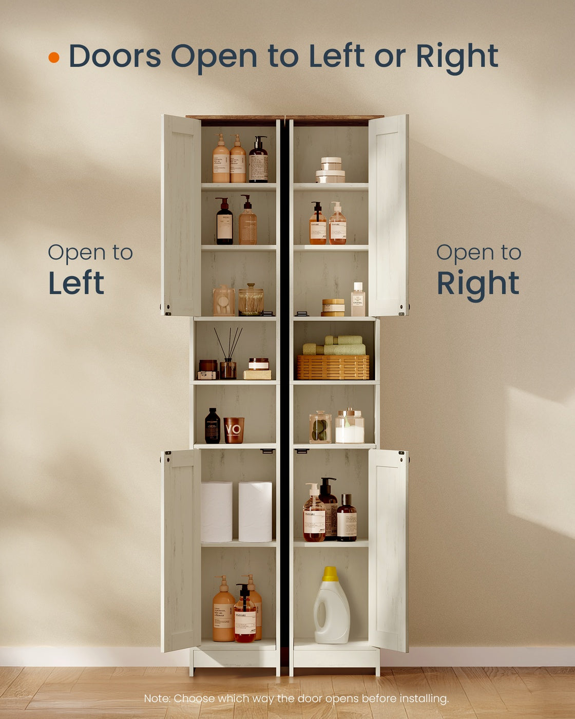 Bathroom Storage Cabinet - Wood - Rustic White - Slim Tall Design with Adjustable Shelves