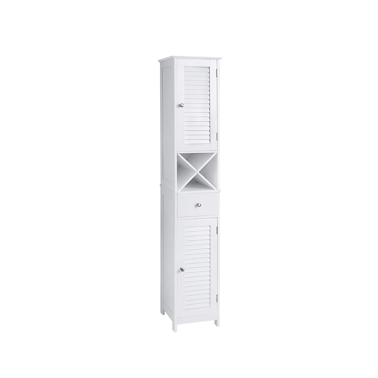 Linen Tower - Engineered Wood - White - Freestanding with Shutter Doors and Drawer