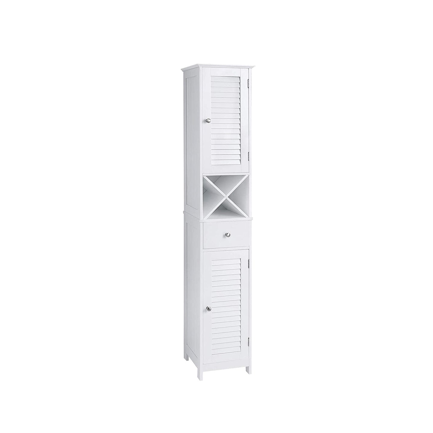 Linen Tower - Engineered Wood - White - Freestanding with Shutter Doors and Drawer