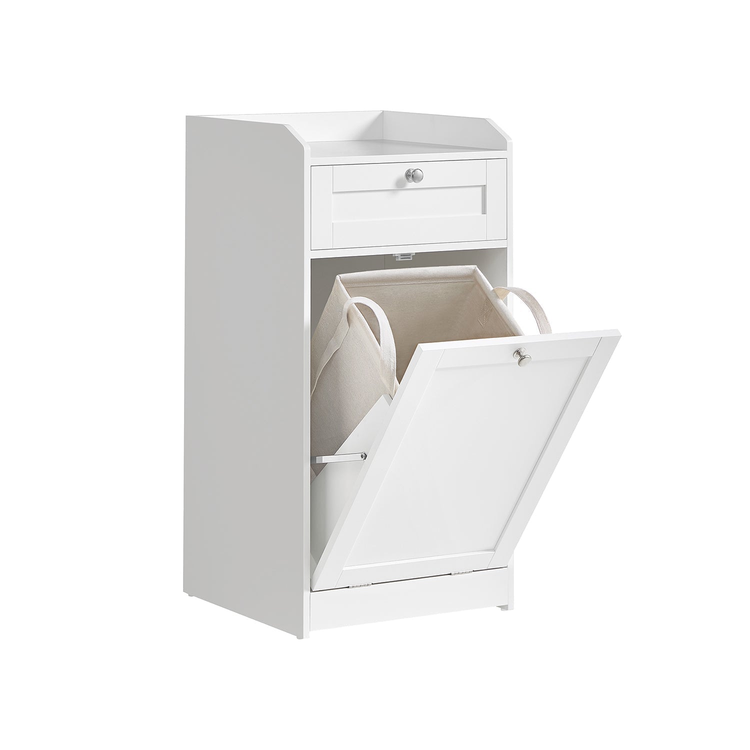 Bathroom Storage Unit - Wood - Cloud White - Features 1 Drawer and 1 Removable Laundry Hamper