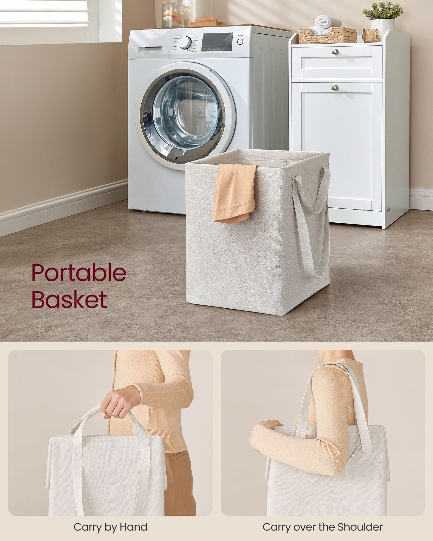Bathroom Storage Unit - Wood - Cloud White - Features 1 Drawer and 1 Removable Laundry Hamper