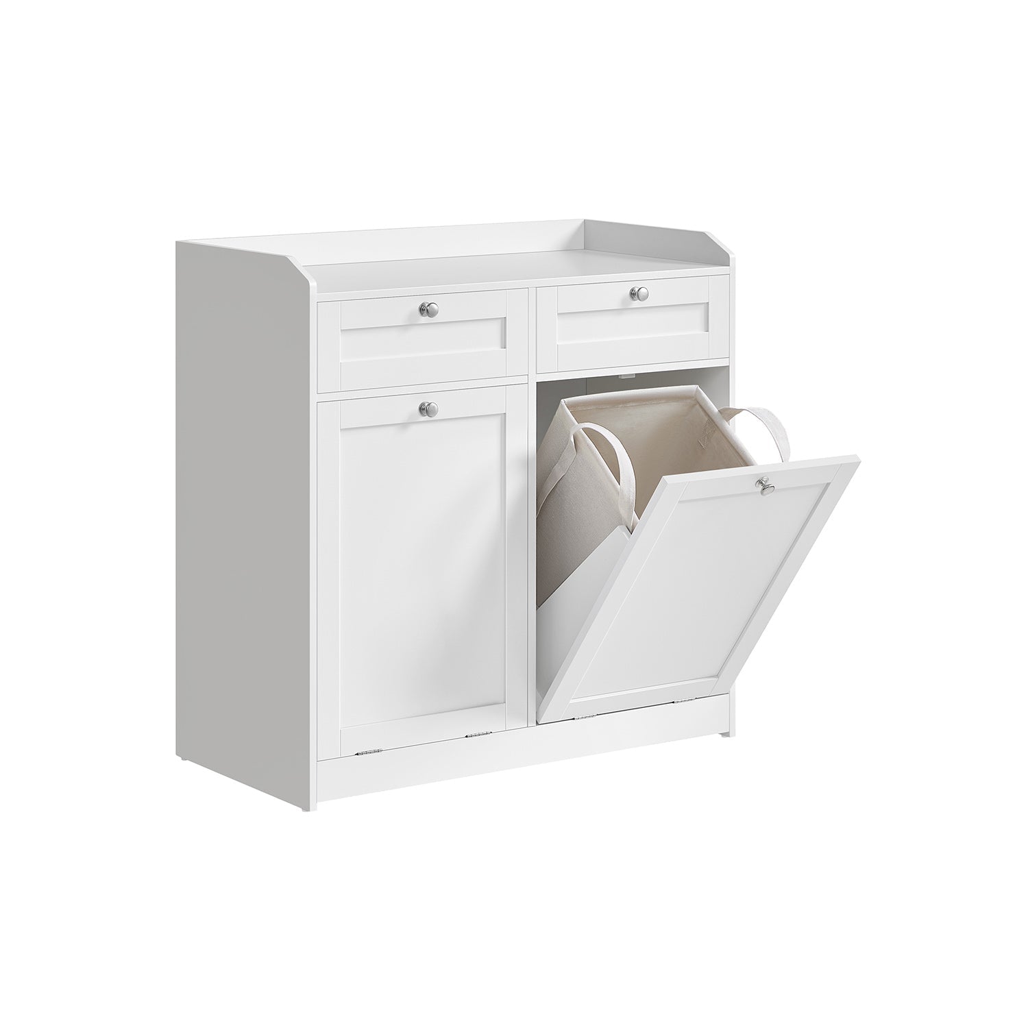 Bathroom Cabinet - Engineered Wood - Cloud White - Includes Removable Laundry Baskets and Drawers