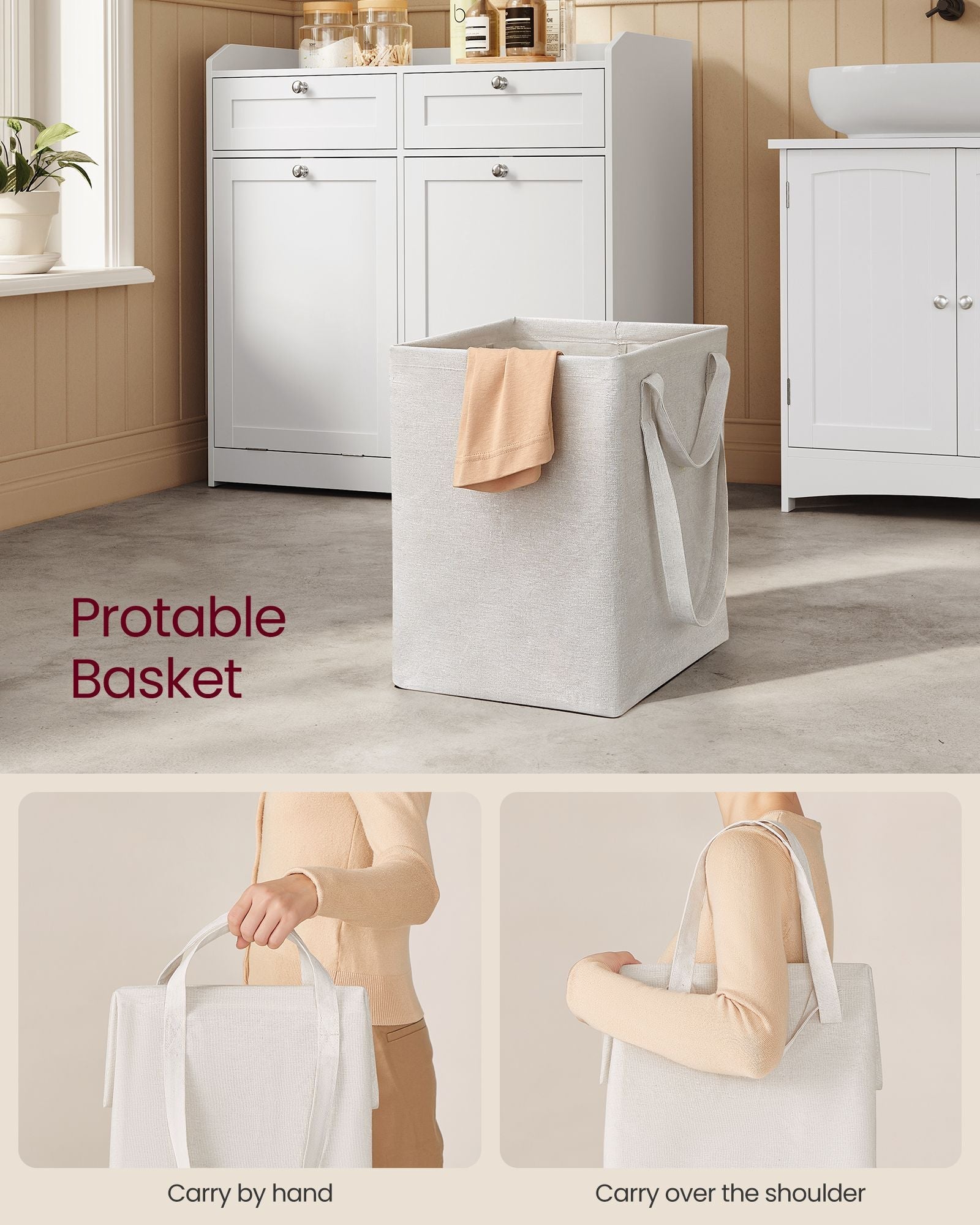 Bathroom Cabinet - Engineered Wood - Cloud White - Includes Removable Laundry Baskets and Drawers