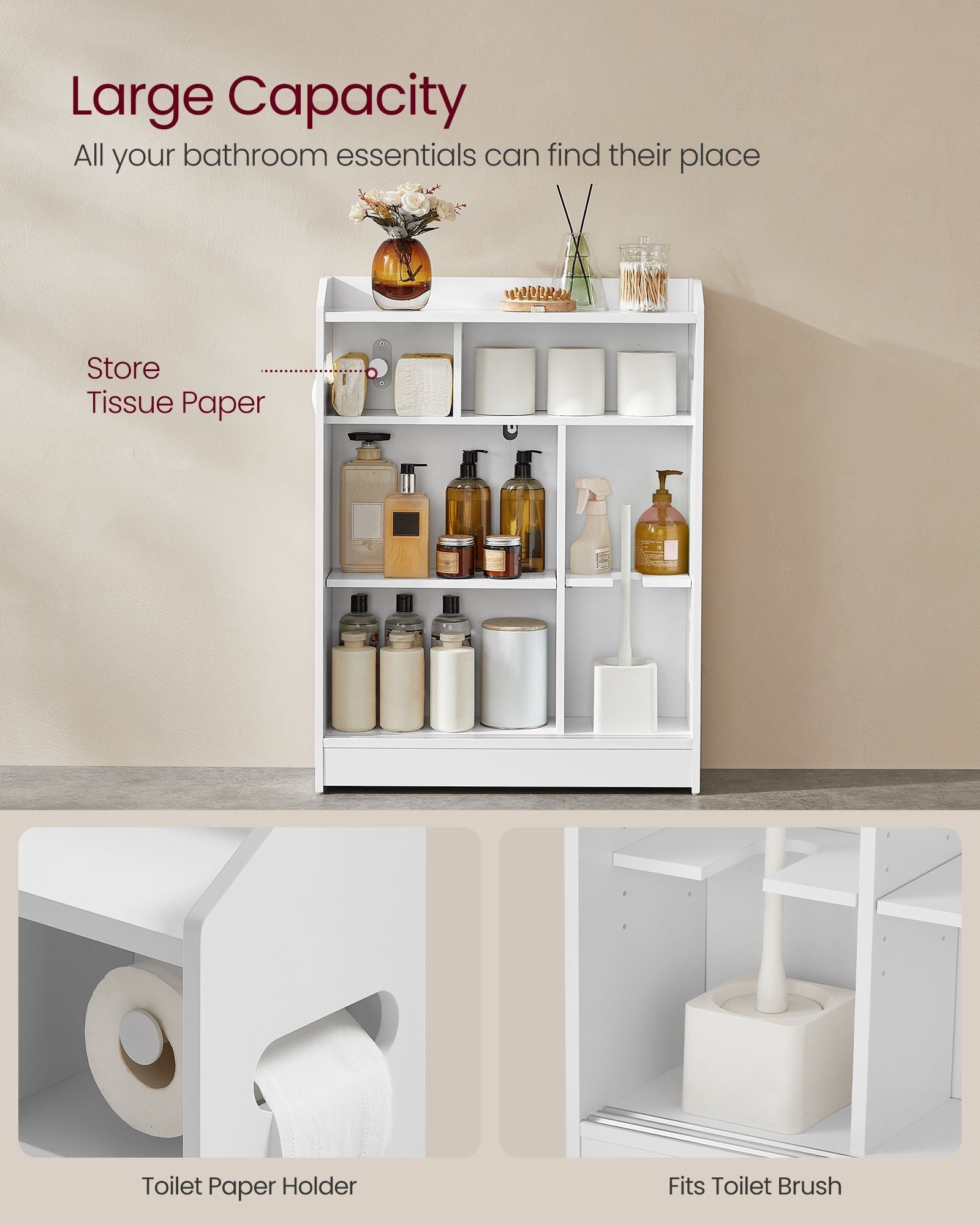 Bathroom Cabinet - Wood - Cloud White - Adjustable Shelves