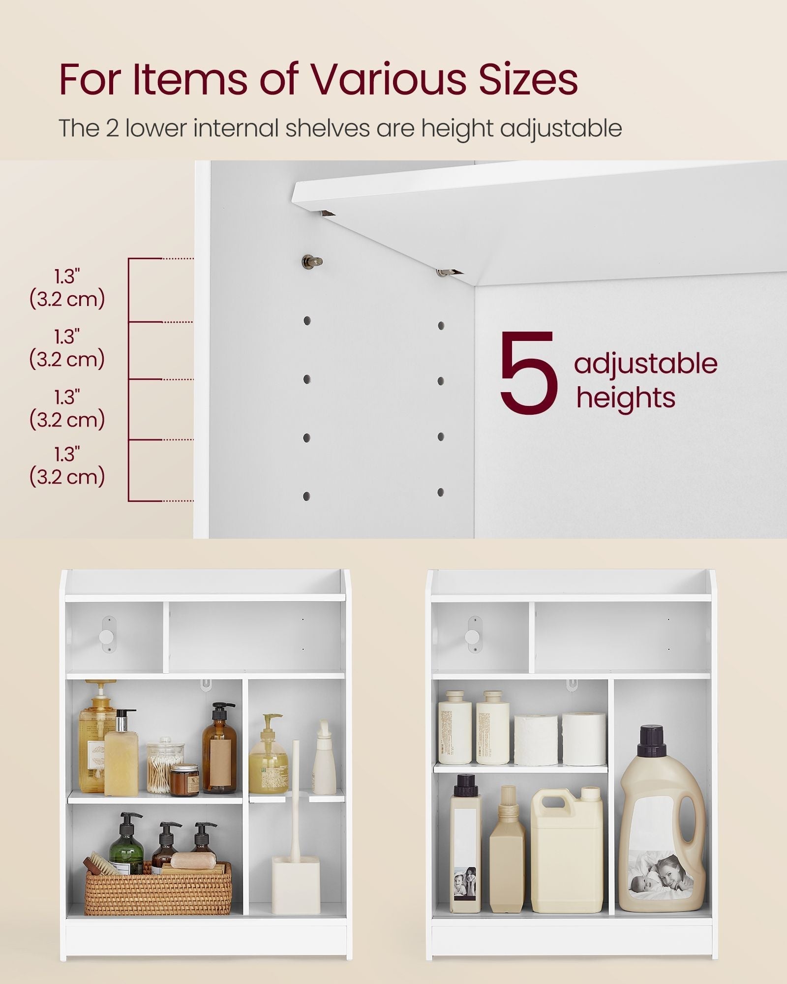 Bathroom Cabinet - Wood - Cloud White - Adjustable Shelves
