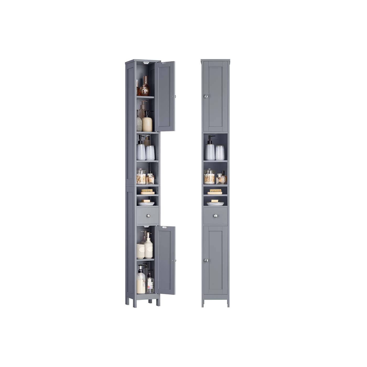 Slim Freestanding Bathroom Cabinet - Engineered Wood - Dove Grey - Adjustable Shelves and Drawer