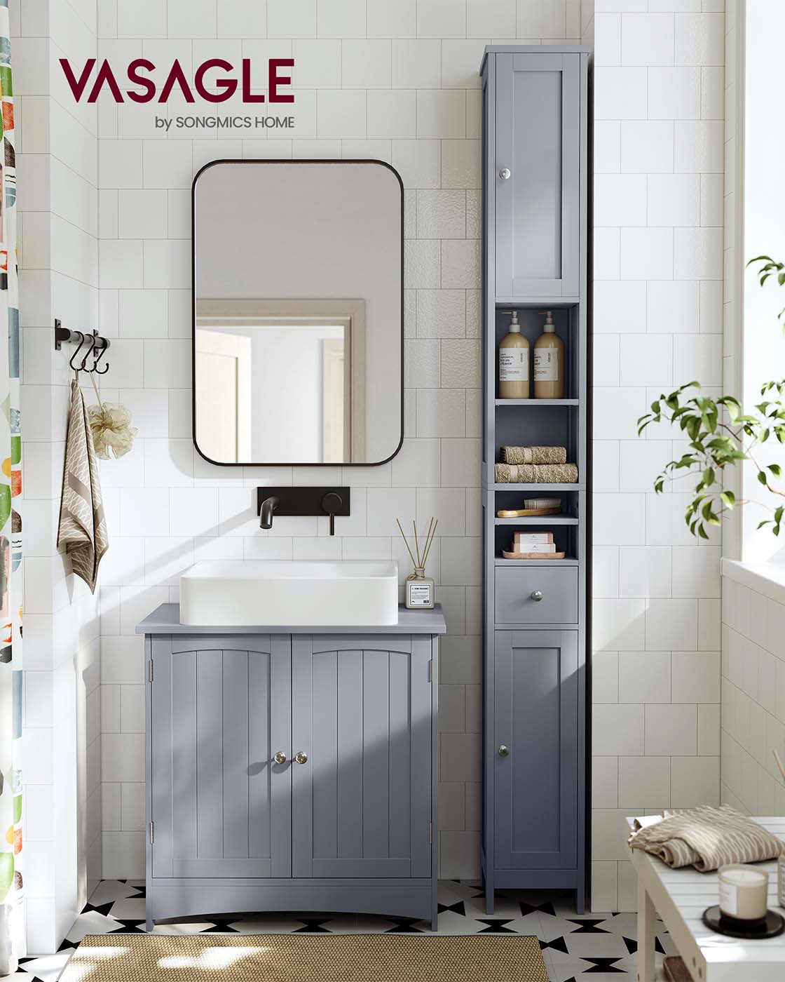 Freestanding Bathroom Cabinet - Engineered Wood - Cloud White - Slim Design with Adjustable Shelves and Drawer