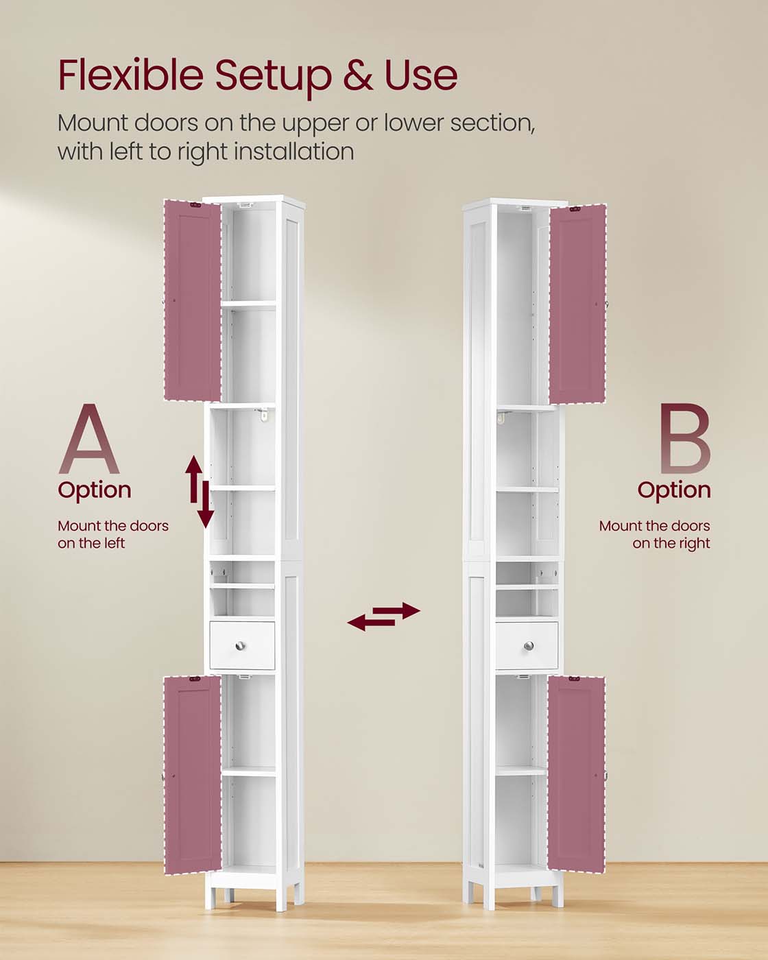 Freestanding Bathroom Cabinet - Engineered Wood - Cloud White - Slim Design with Adjustable Shelves and Drawer