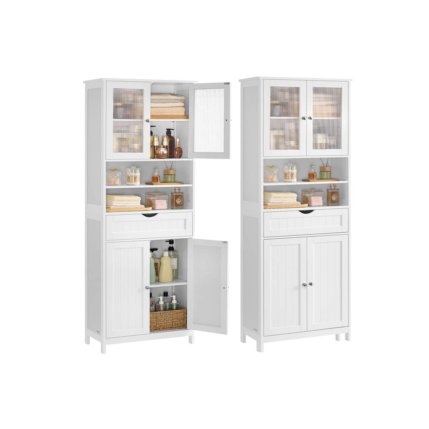 Freestanding Storage Cabinet - Engineered Wood - Cloud White - Adjustable Shelves and Drawer