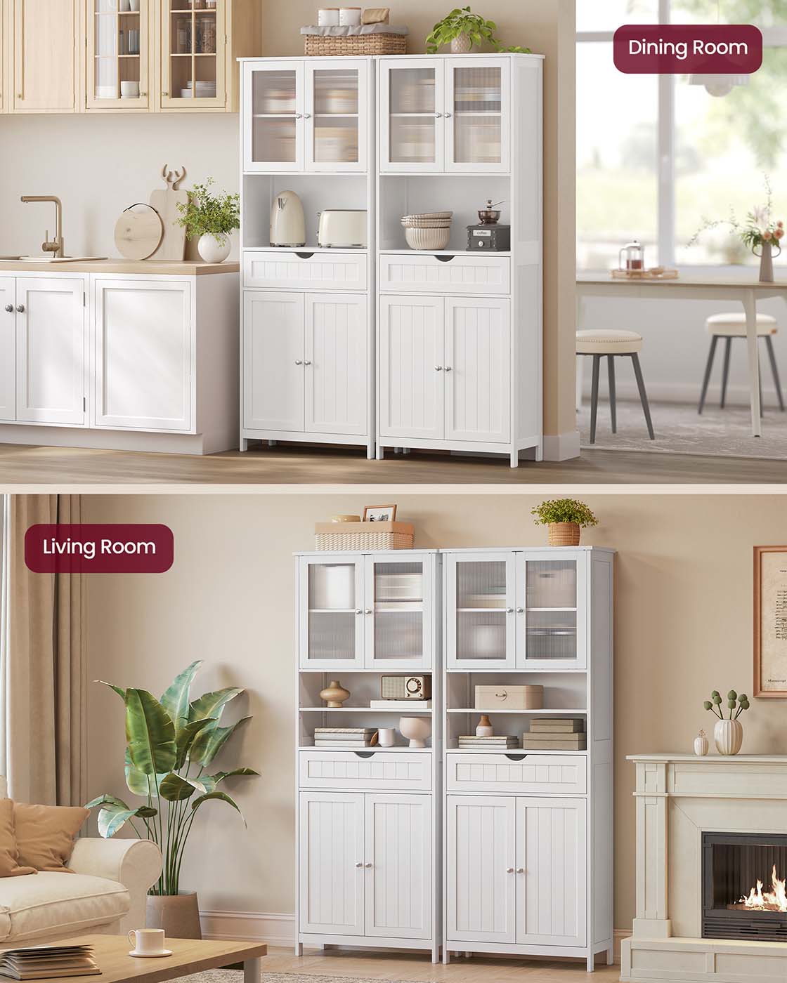 Freestanding Storage Cabinet - Engineered Wood - Cloud White - Adjustable Shelves and Drawer