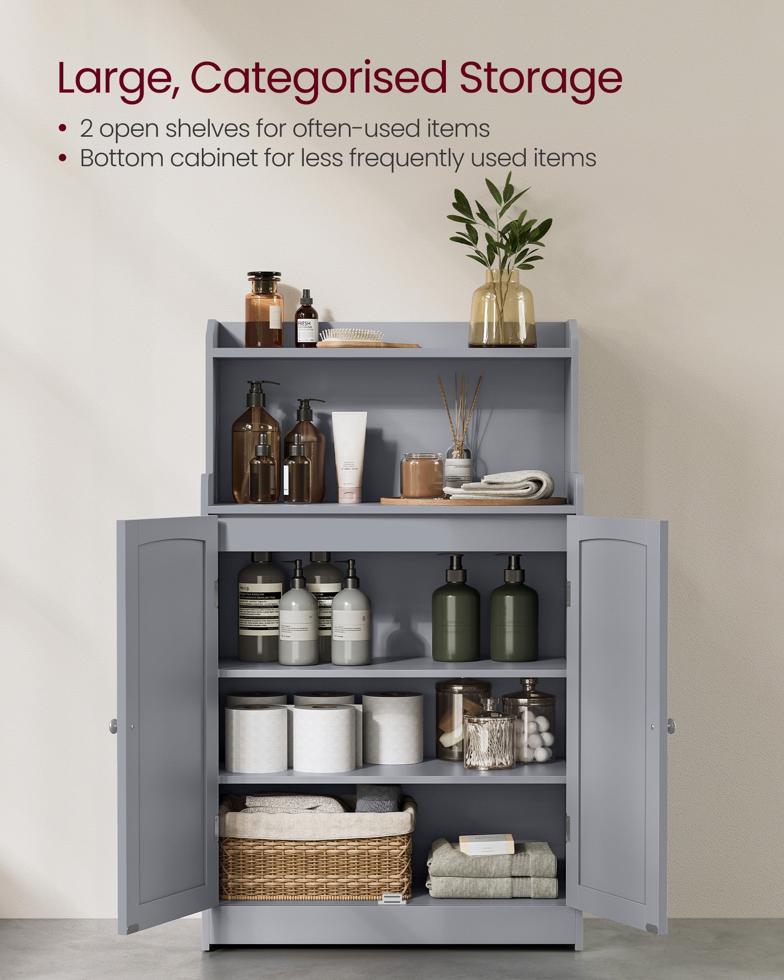 Bathroom Cabinet - Engineered Wood - Dove Grey - 2 Doors