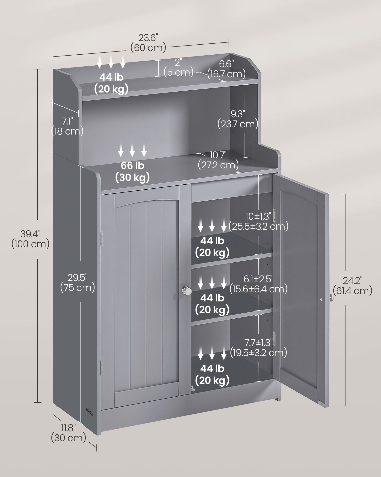 Bathroom Cabinet - Engineered Wood - Dove Grey - 2 Doors
