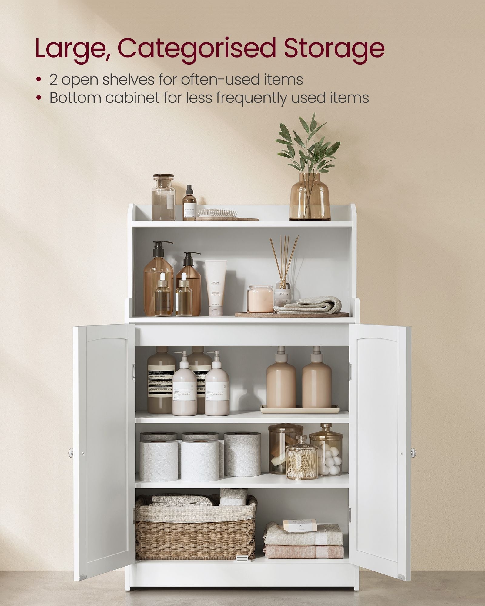 Bathroom Cabinet - Wood - Cloud White - 2-Door Design with Adjustable Shelves