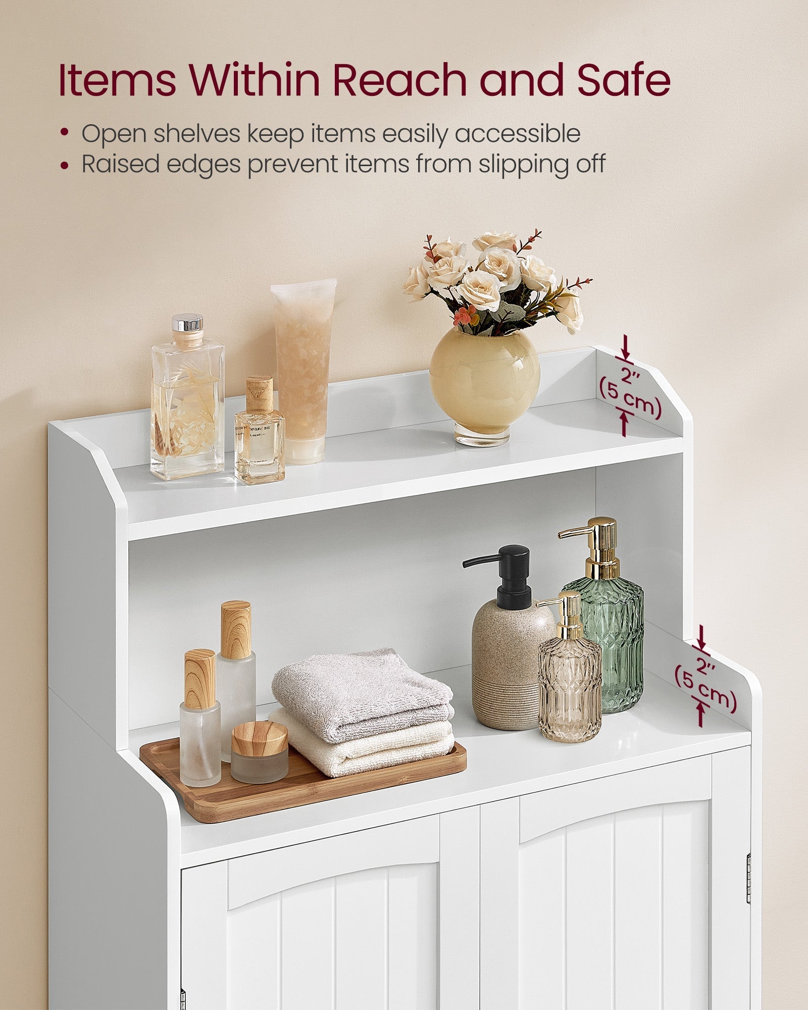 Bathroom Cabinet - Wood - Cloud White - 2-Door Design with Adjustable Shelves