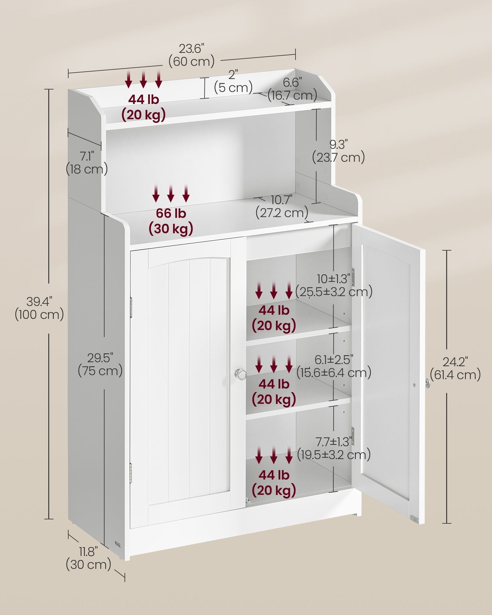 Bathroom Cabinet - Wood - Cloud White - 2-Door Design with Adjustable Shelves