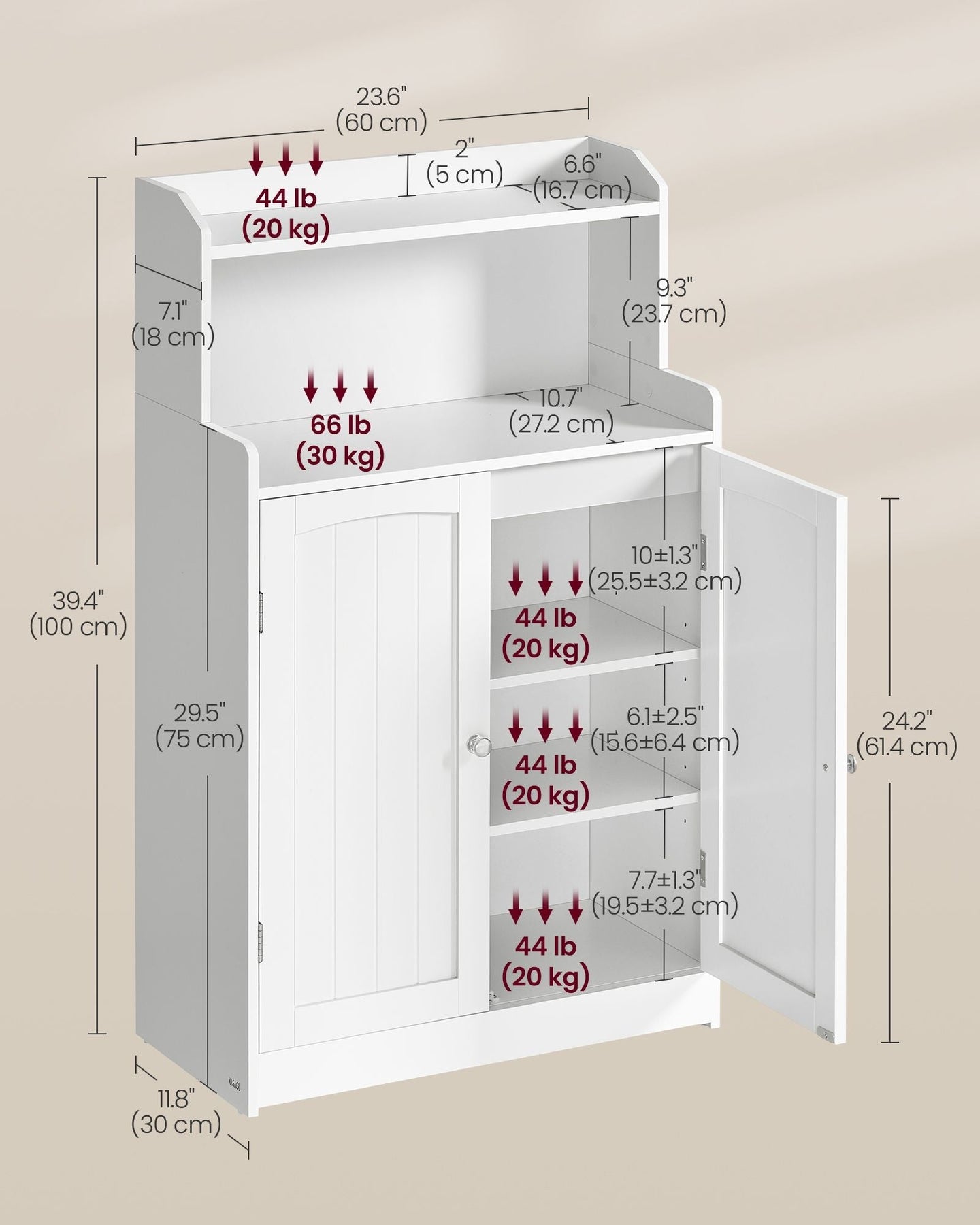 Bathroom Cabinet - Wood - Cloud White - 2-Door Design with Adjustable Shelves