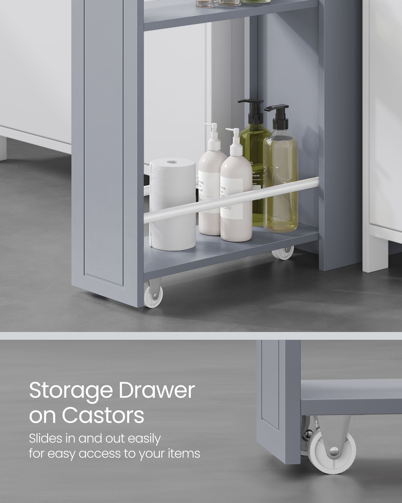 Freestanding Bathroom Cabinet - Wood - White - Slim Design with Slide Out Drawers