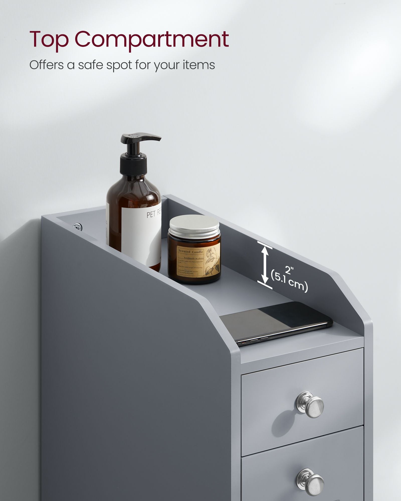 Freestanding Bathroom Cabinet - Wood - White - Slim Design with Slide Out Drawers