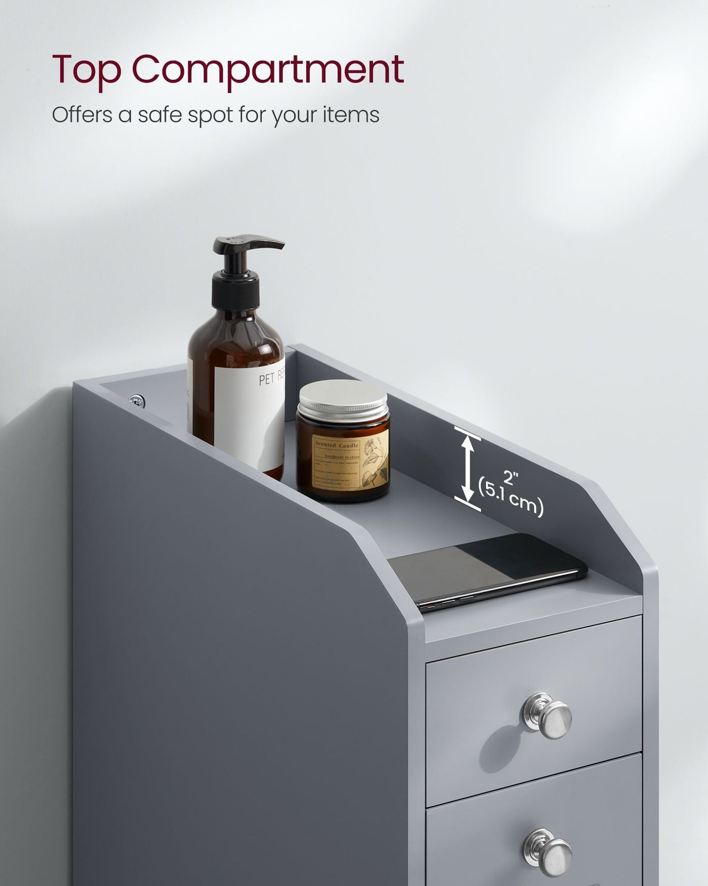 Freestanding Bathroom Cabinet - Wood - White - Slim Design with Slide Out Drawers