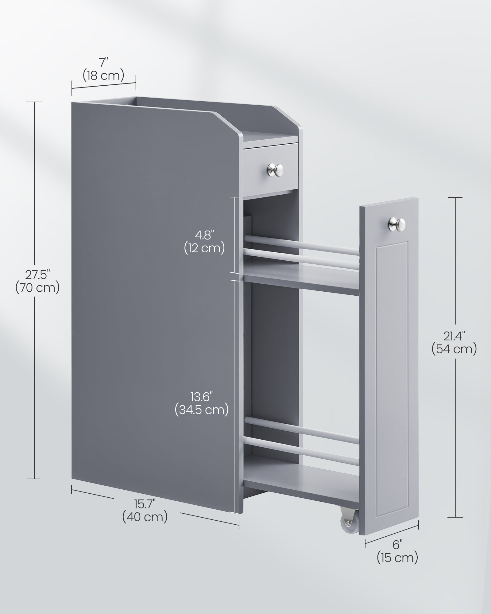 Freestanding Bathroom Cabinet - Wood - White - Slim Design with Slide Out Drawers