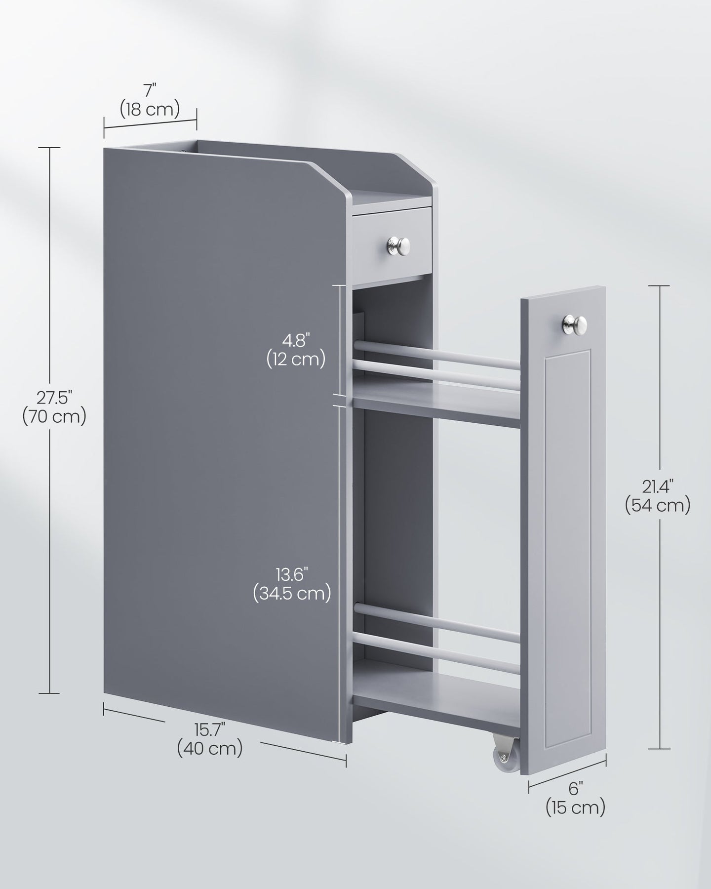 Freestanding Bathroom Cabinet - Wood - White - Slim Design with Slide Out Drawers