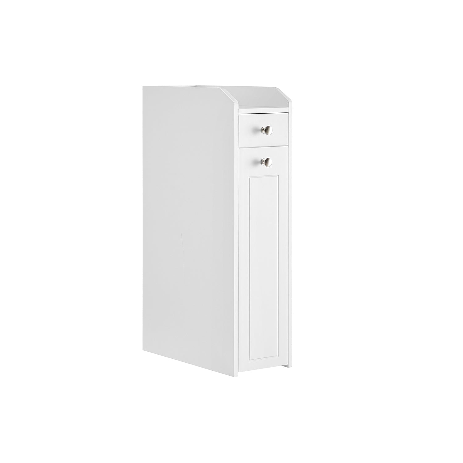 Slim Bathroom Storage Unit - Wood - White - Freestanding with Slide-Out Drawers for Small Spaces