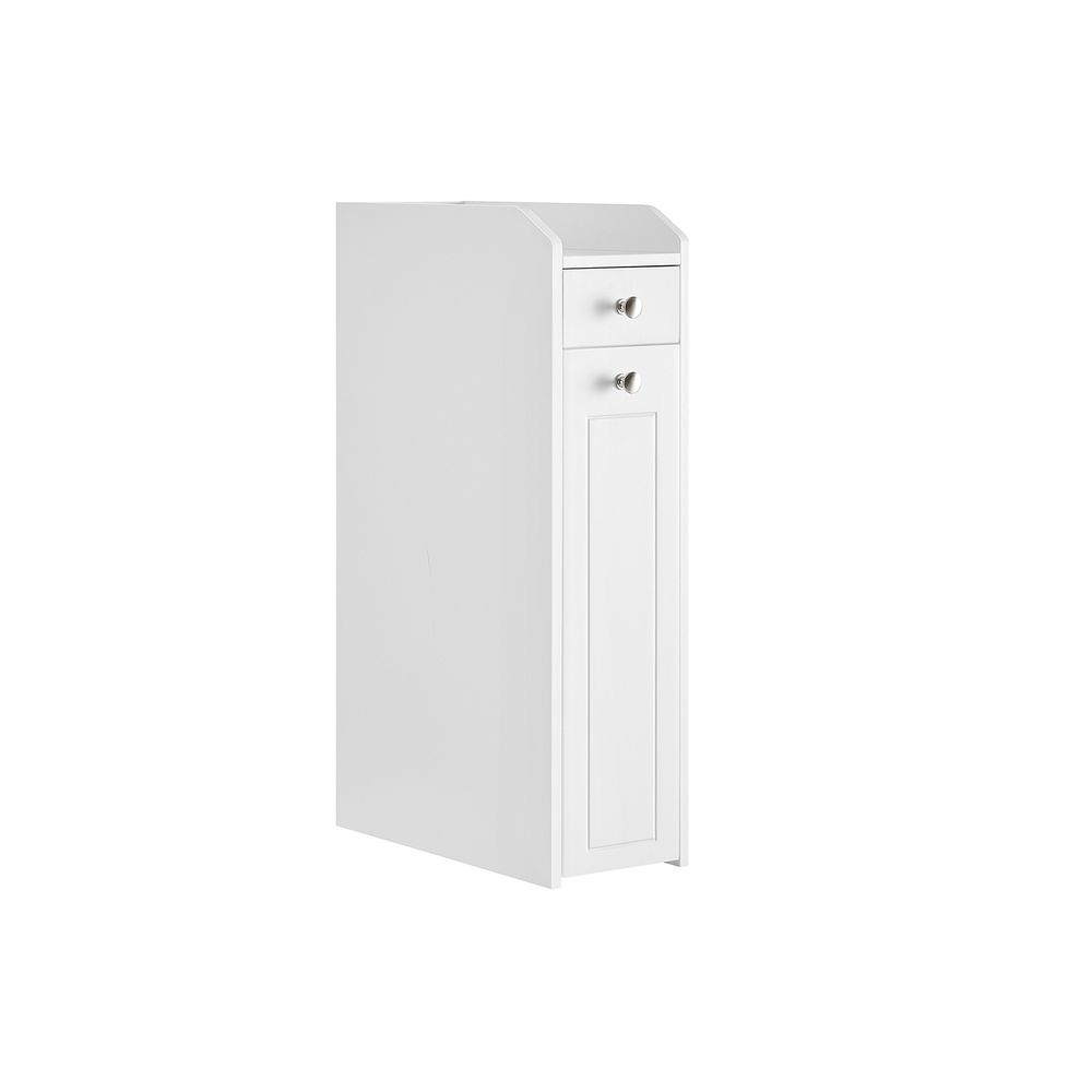 Freestanding Bathroom Cabinet - Wood - White - Slim Design with Slide Out Drawers