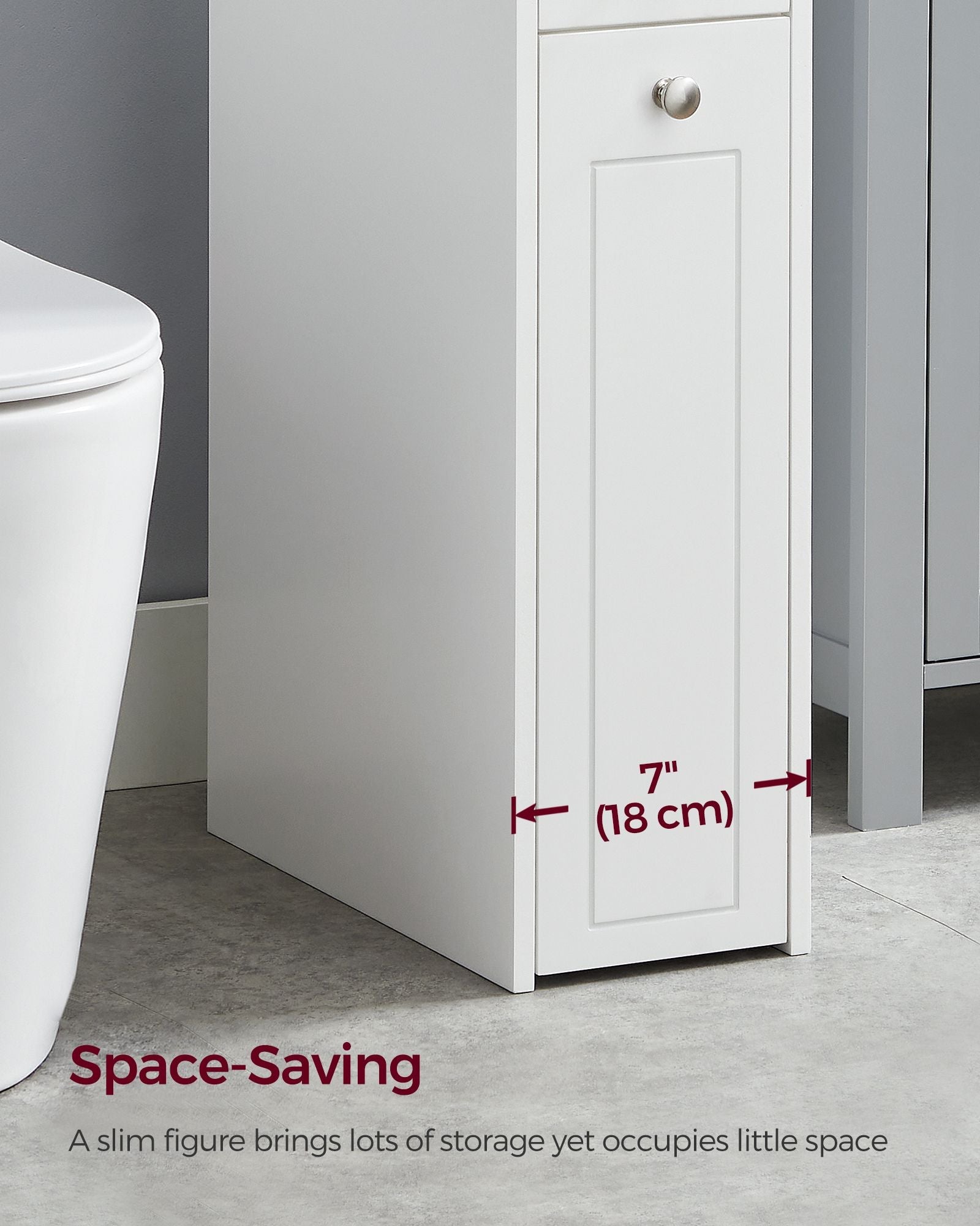 Slim Bathroom Storage Unit - Wood - White - Freestanding with Slide-Out Drawers for Small Spaces