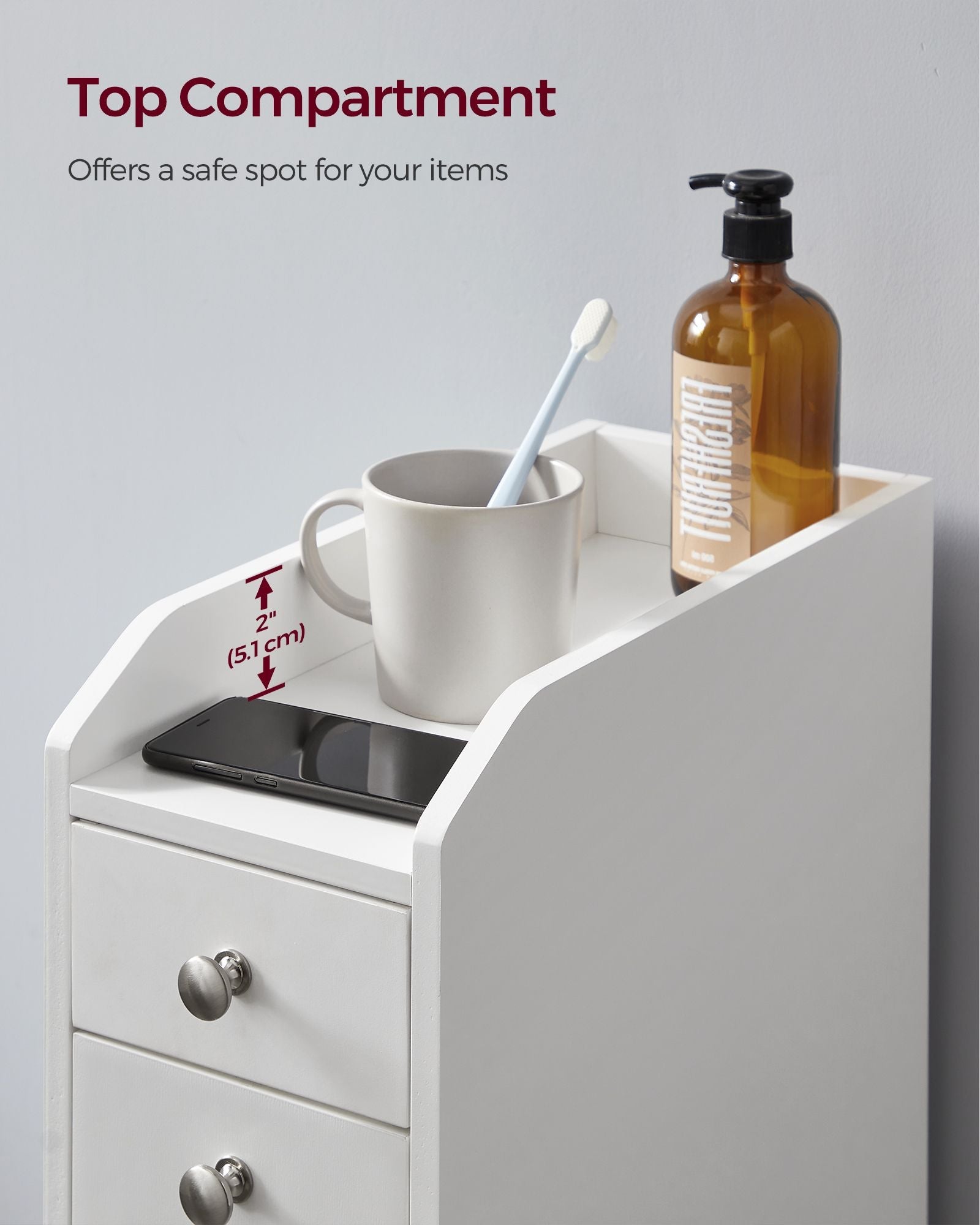 Slim Bathroom Storage Unit - Wood - White - Freestanding with Slide-Out Drawers for Small Spaces