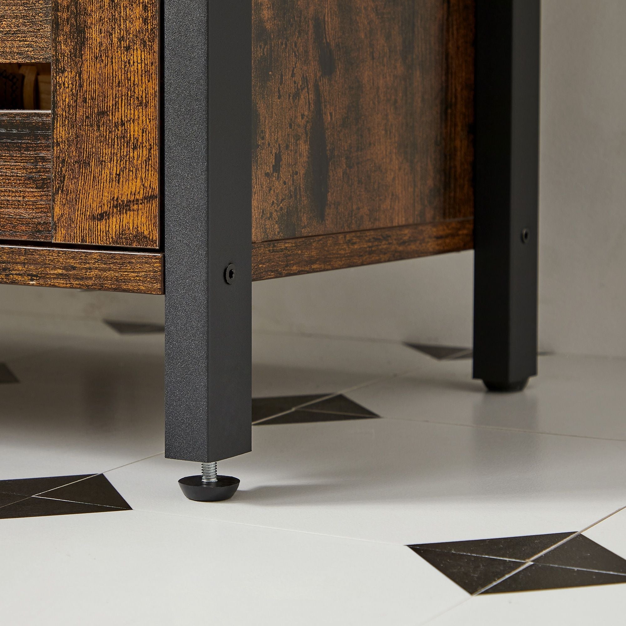 Under Sink Cabinet - Steel Frame - Rustic Brown and Black - Adjustable Shelf with Louvered Doors
