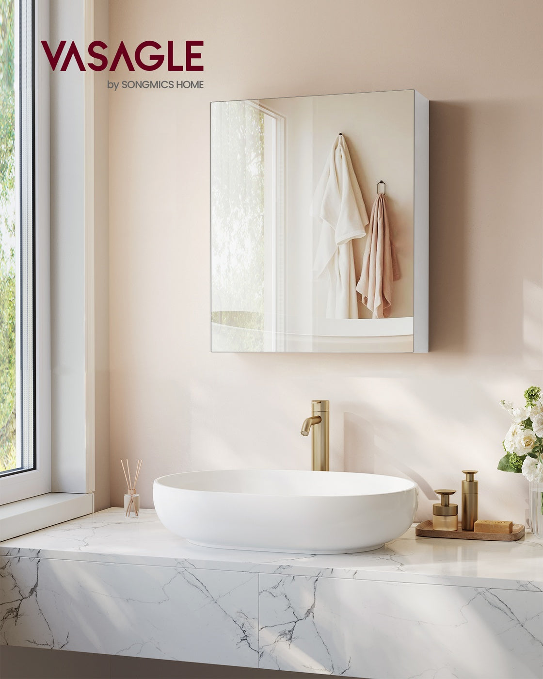 Wall Cabinet - Wood and Glass - White