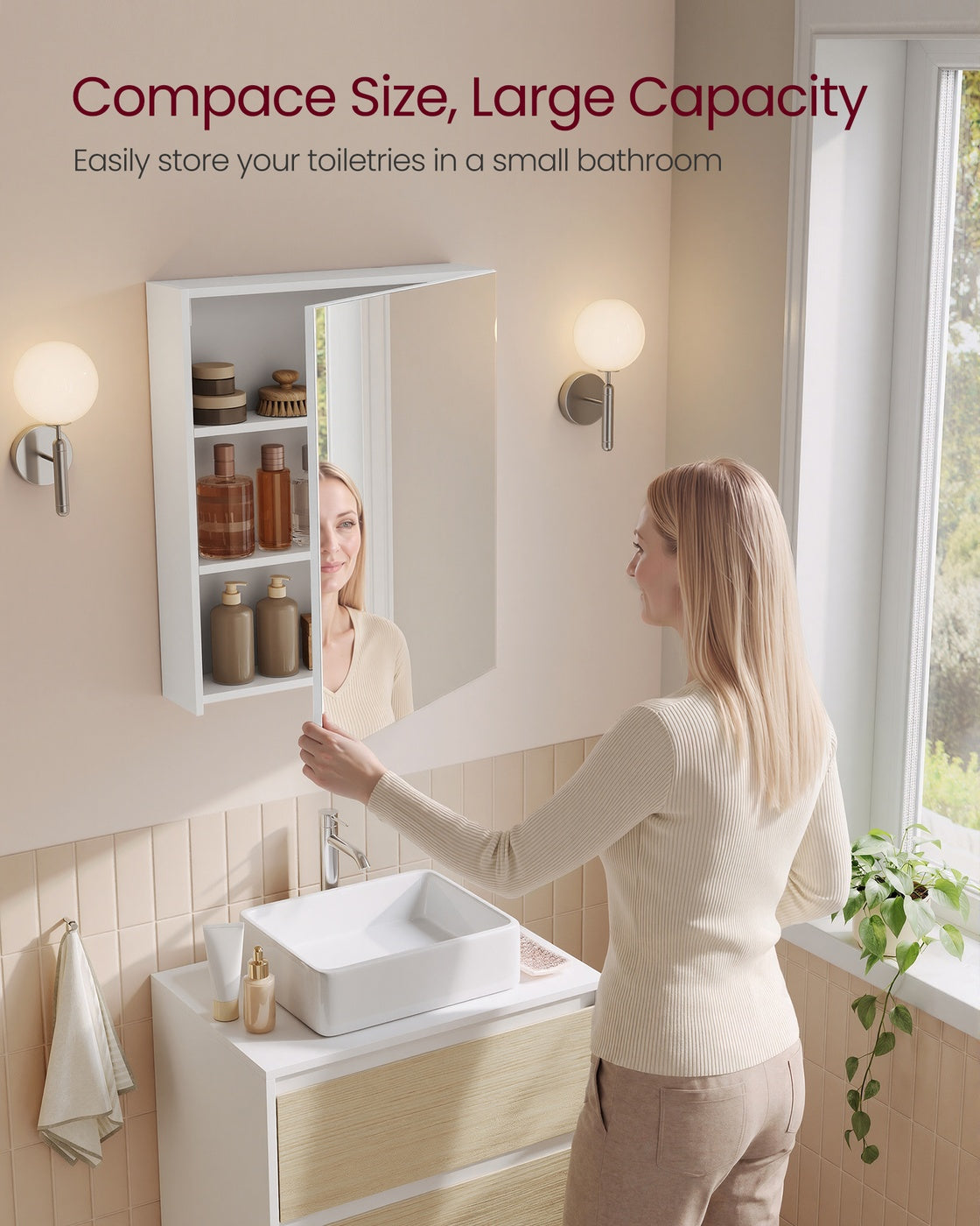 Wall Cabinet - Wood and Glass - White