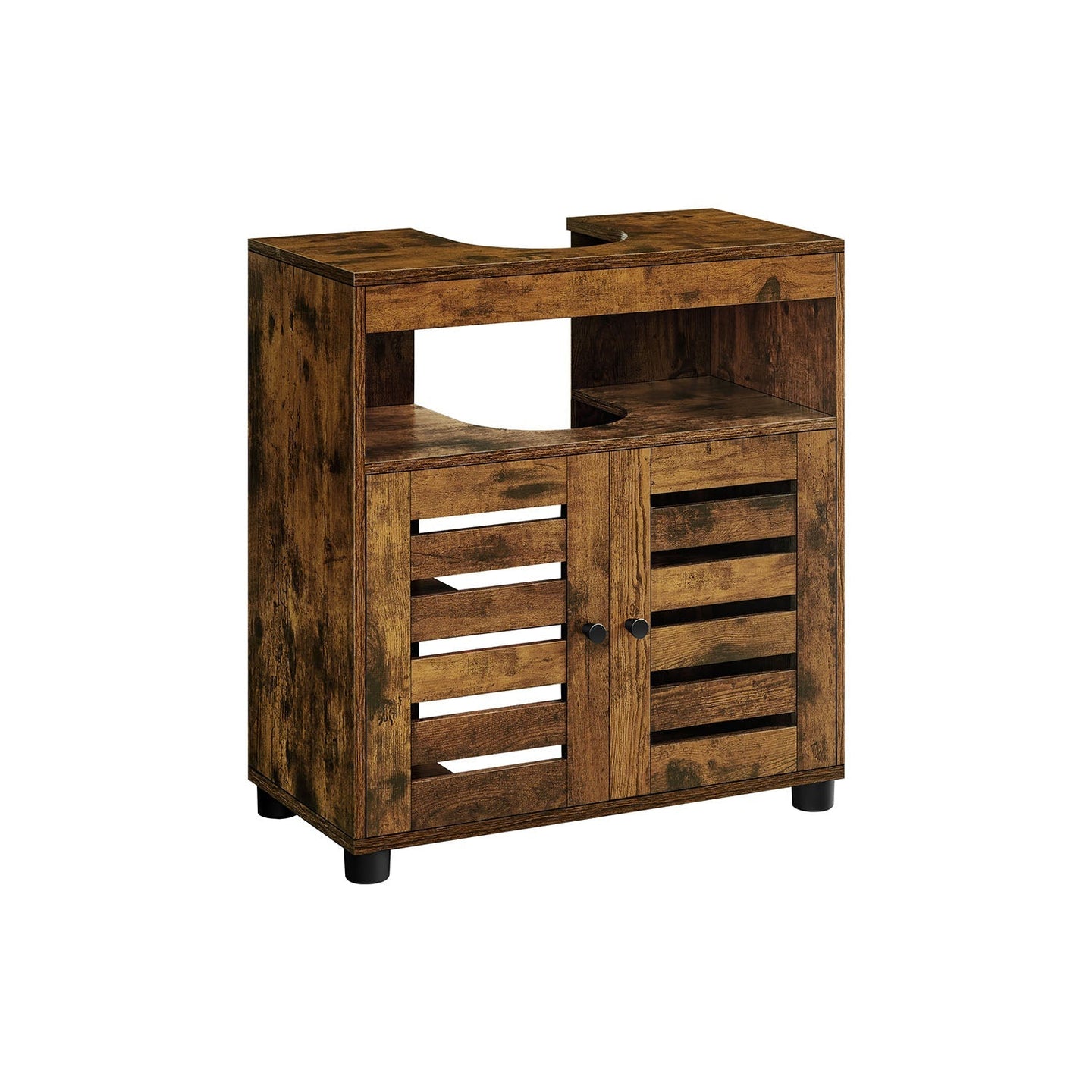 Bathroom Vanity Unit - Engineered Wood - Rustic Brown - Adjustable Shelf with Louvered Doors