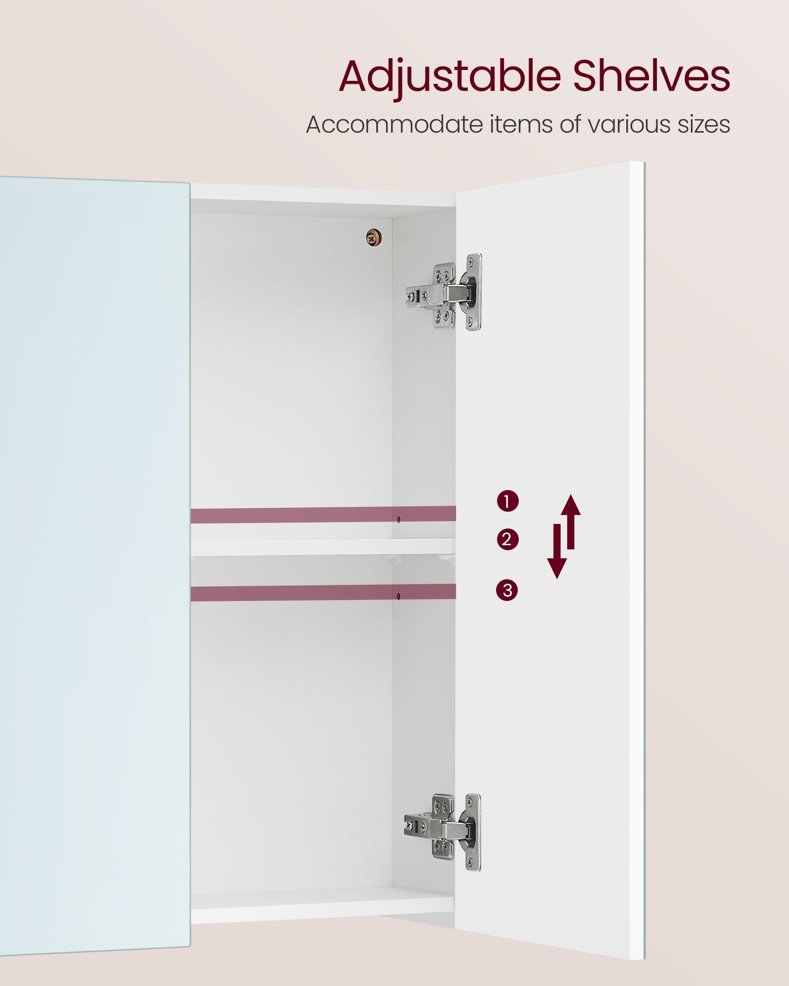 Wall Cabinet - MDF - White - 3-Door with Mirror and Adjustable Shelf