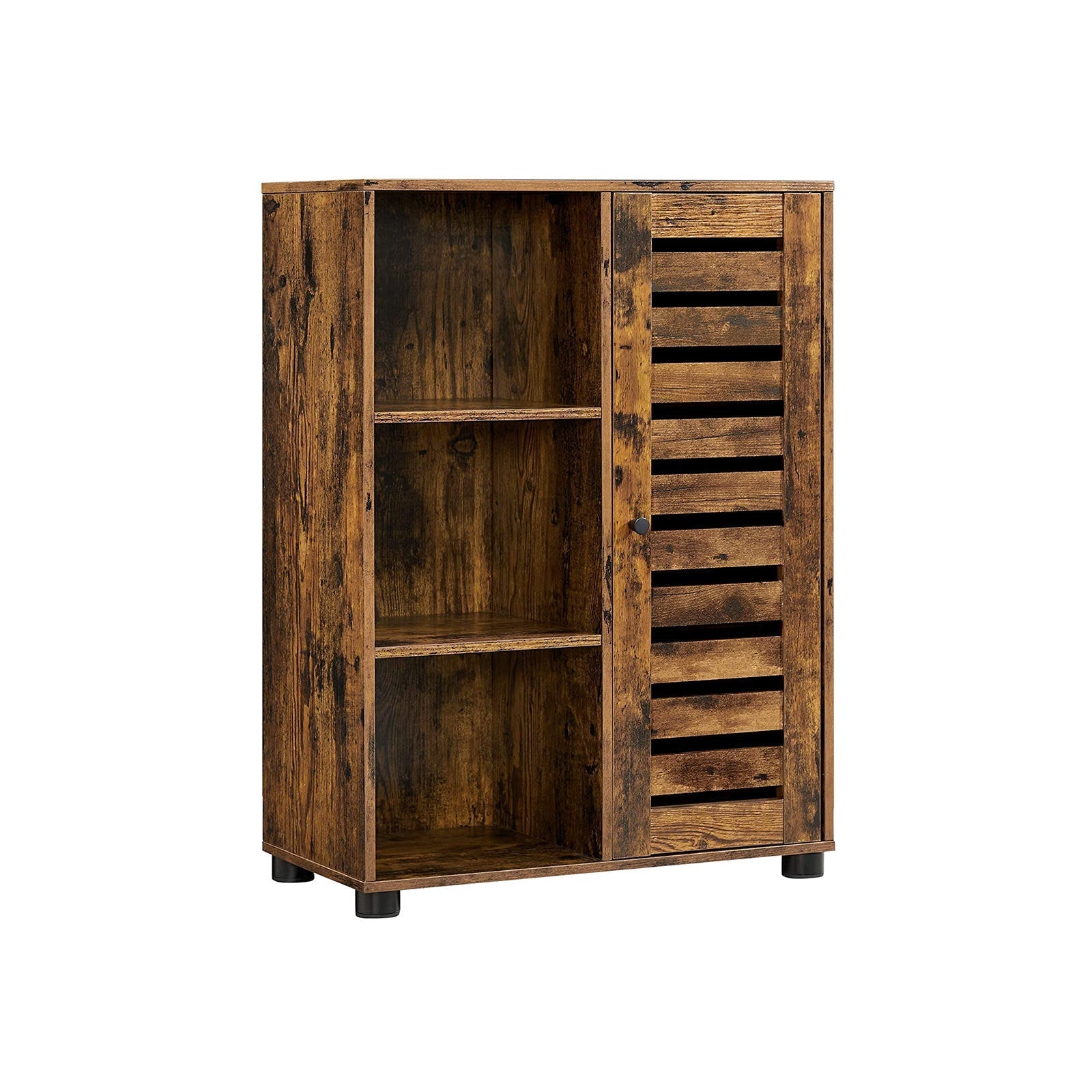 Floor Standing Cabinet - Wood - Rustic Brown - 3 Compartments and 2 Adjustable Shelves
