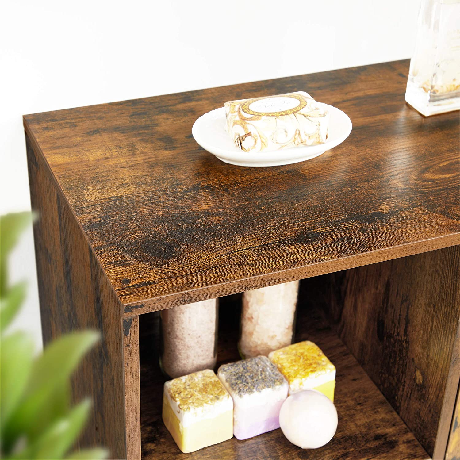 Floor Standing Cabinet - Wood - Rustic Brown - 3 Compartments and 2 Adjustable Shelves