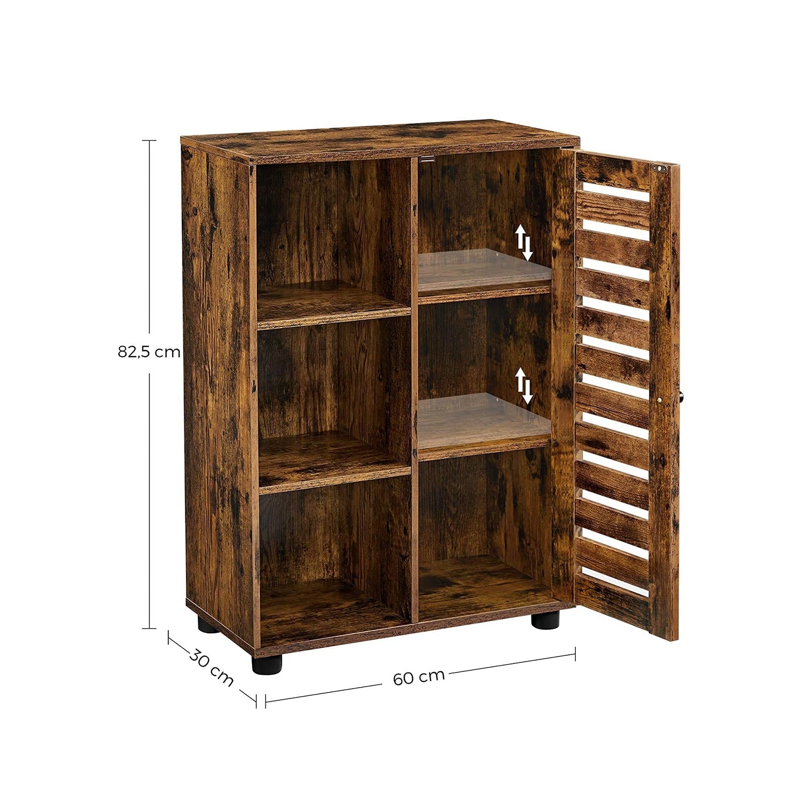 Floor Standing Cabinet - Wood - Rustic Brown - 3 Compartments and 2 Adjustable Shelves