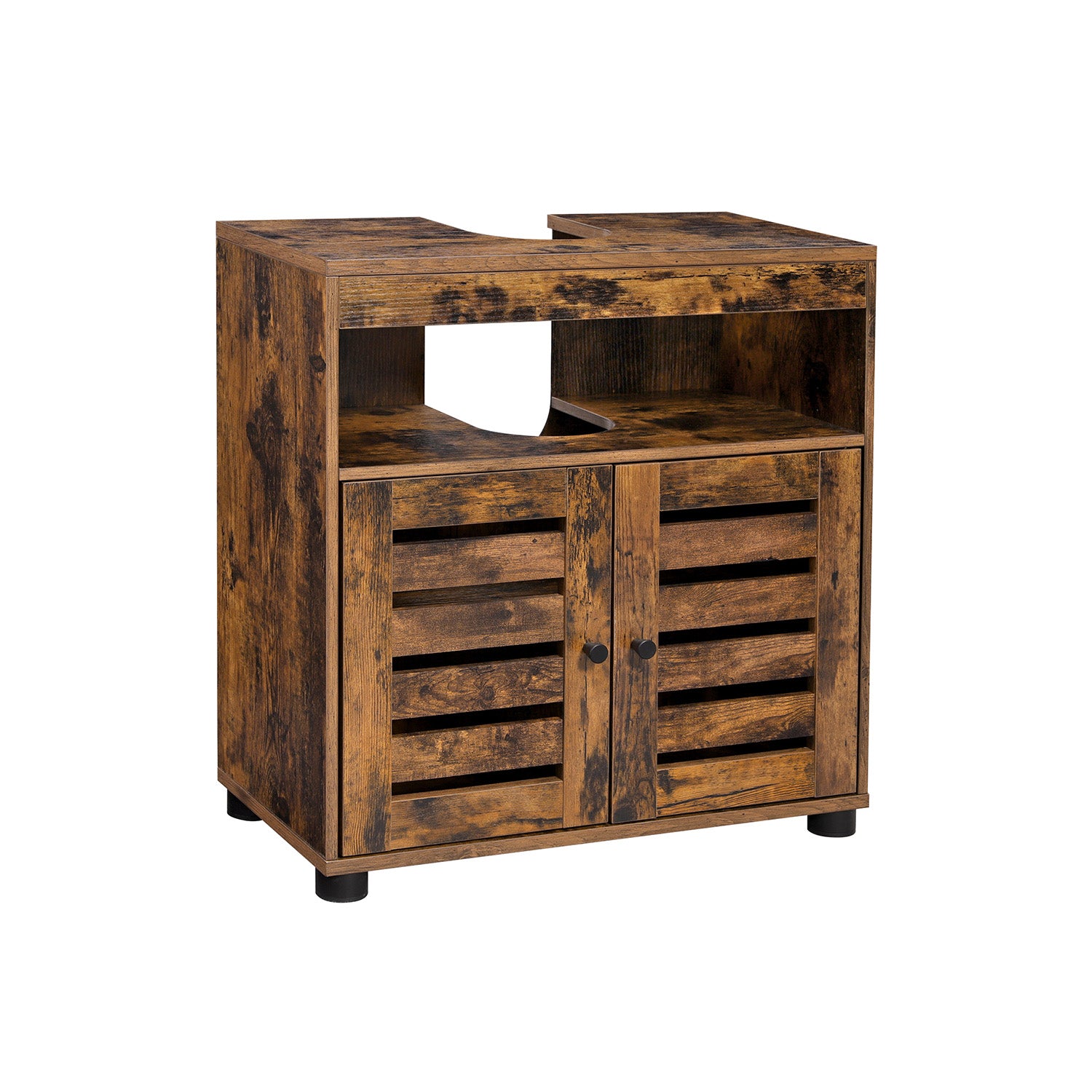 Under Sink Cabinet Rustic Brown without Pedestals - Wood - Rustic Brown