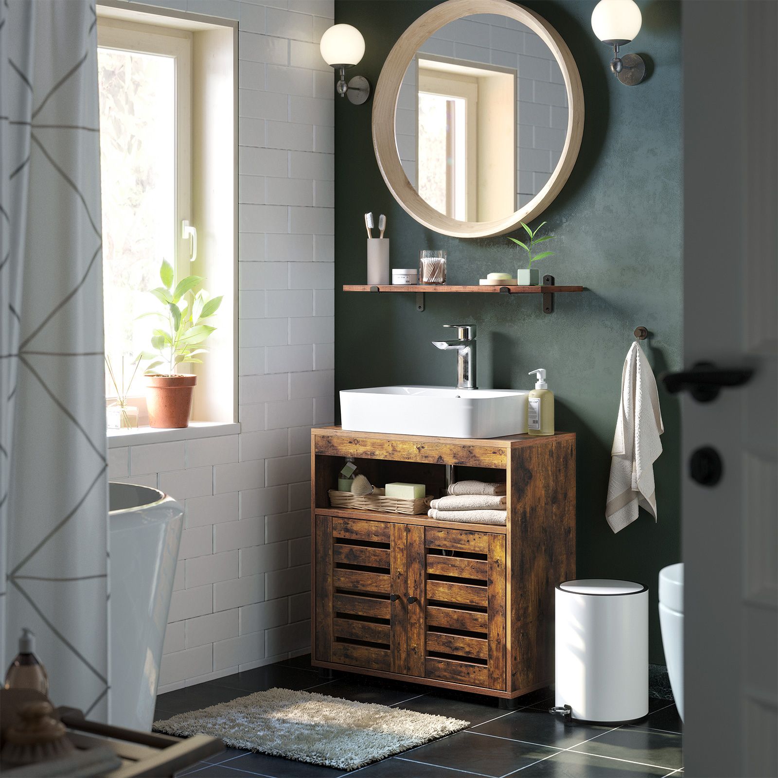 Under Sink Cabinet Rustic Brown without Pedestals - Wood - Rustic Brown