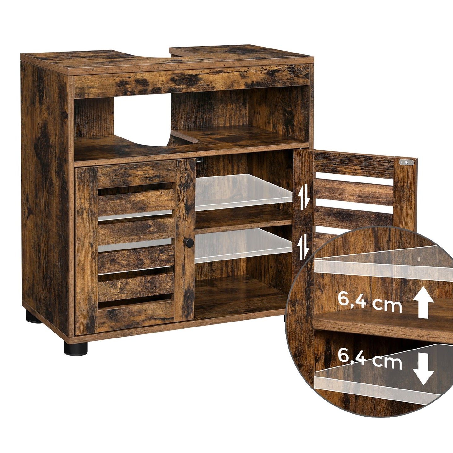 Under Sink Cabinet Rustic Brown without Pedestals - Wood - Rustic Brown