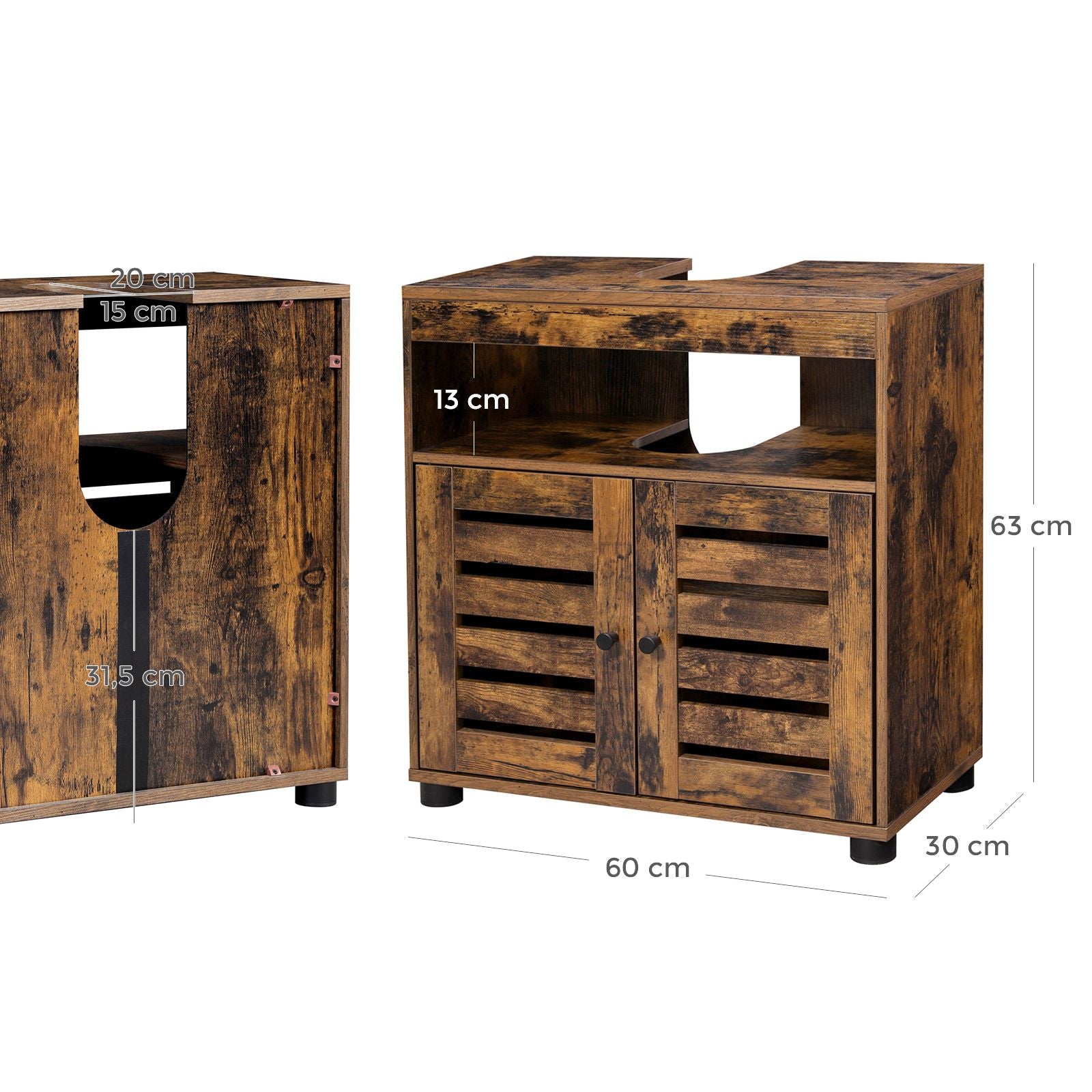 Under Sink Cabinet Rustic Brown without Pedestals - Wood - Rustic Brown
