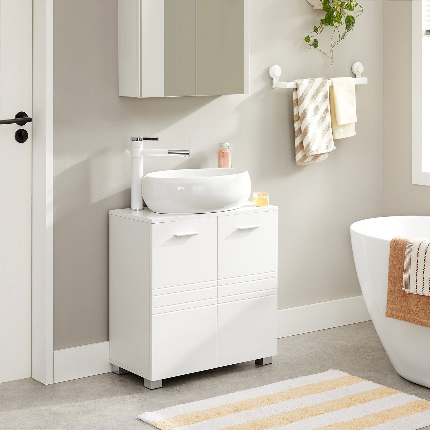 Under Sink Storage Cabinet - MDF - White - Adjustable Shelf and Two Doors