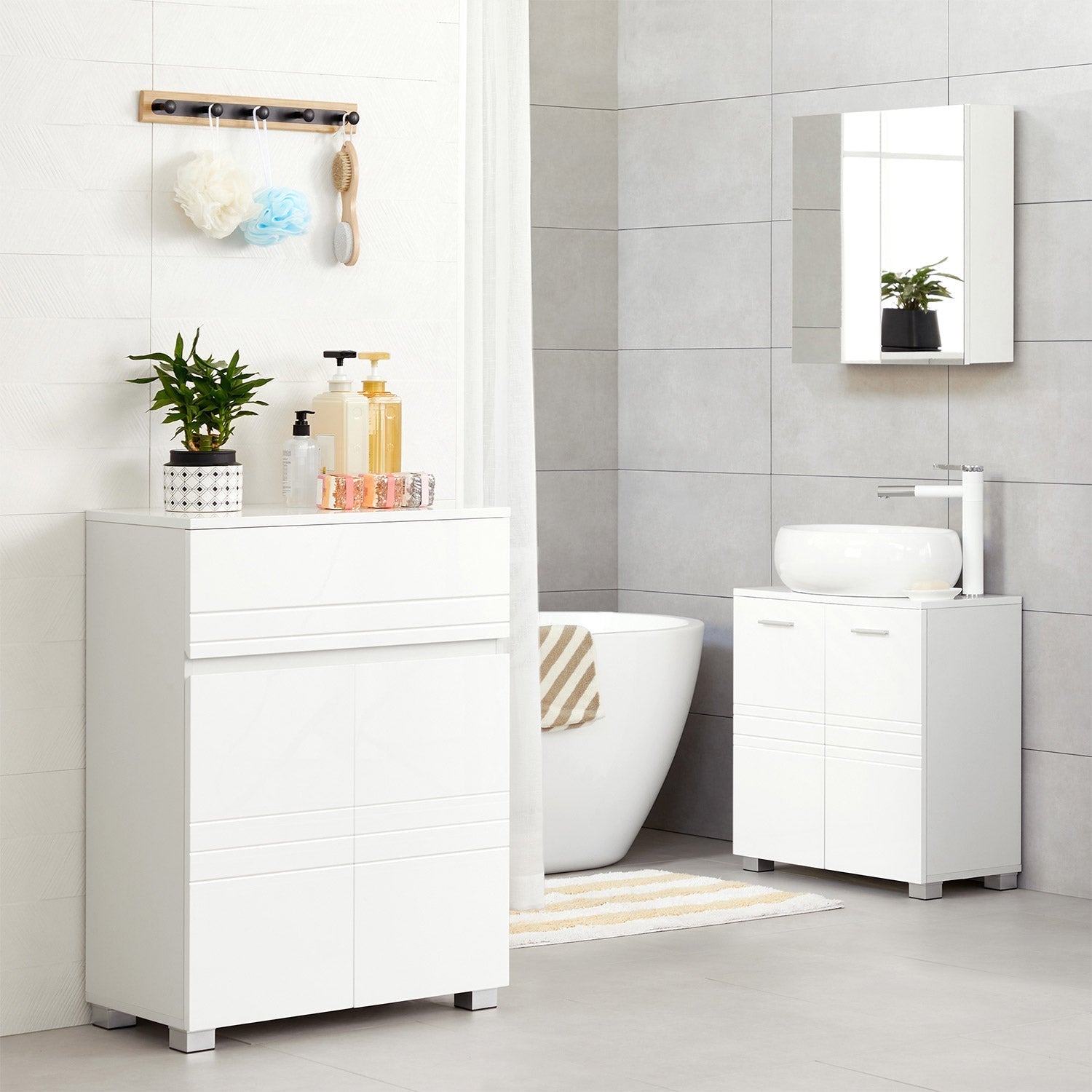 Under Sink Storage Cabinet - MDF - White - Adjustable Shelf and Two Doors