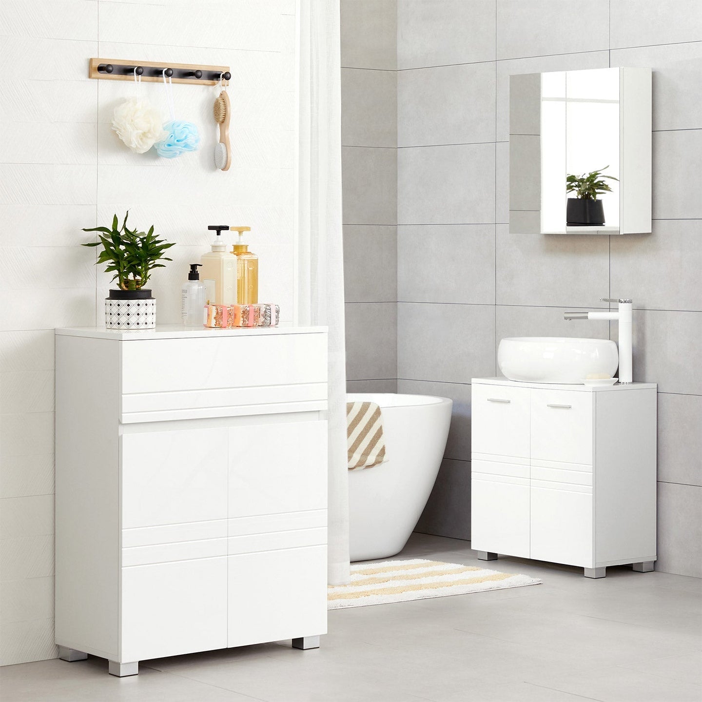 Under Sink Storage Cabinet - MDF - White - Adjustable Shelf and Two Doors