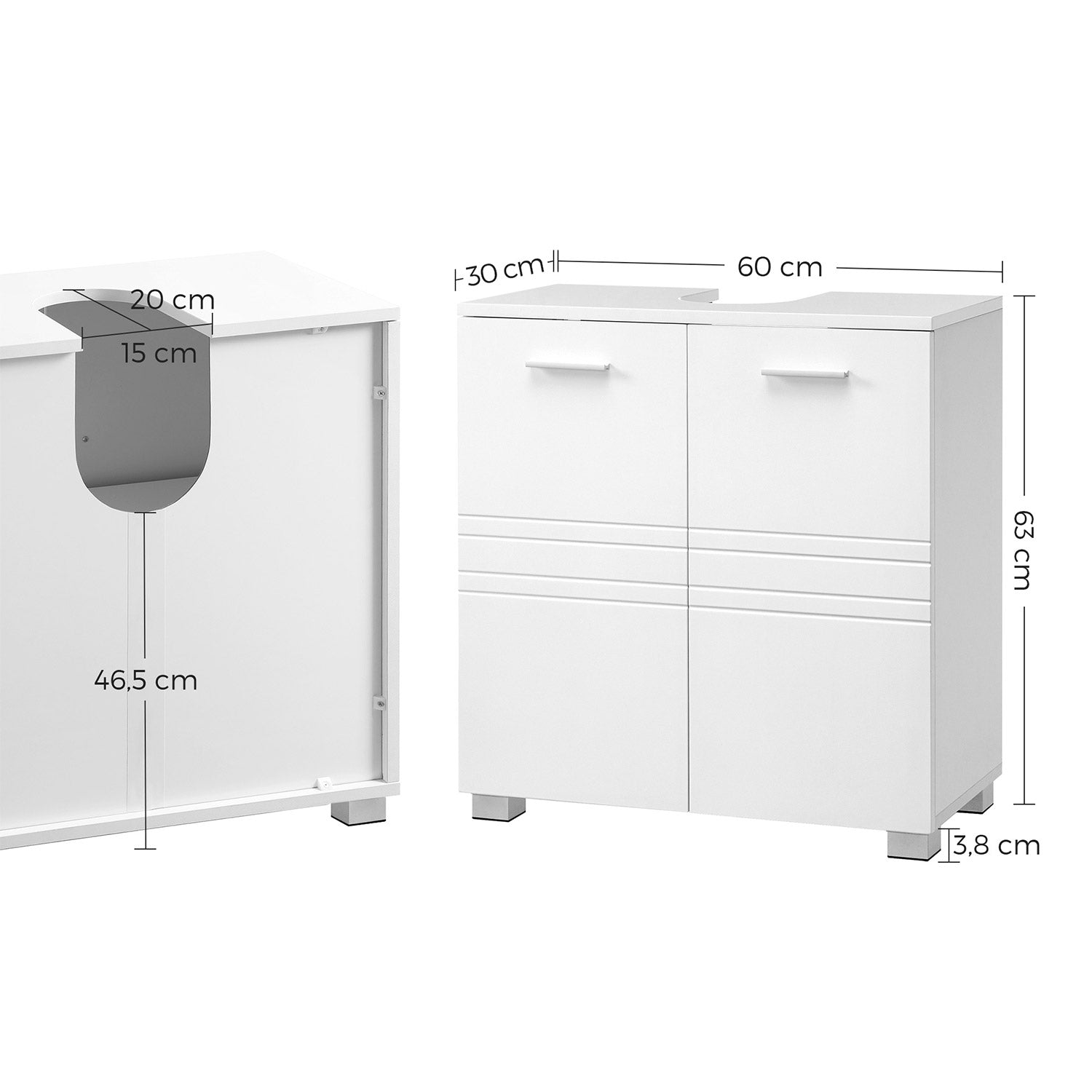 Under Sink Storage Cabinet - MDF - White - Adjustable Shelf and Two Doors