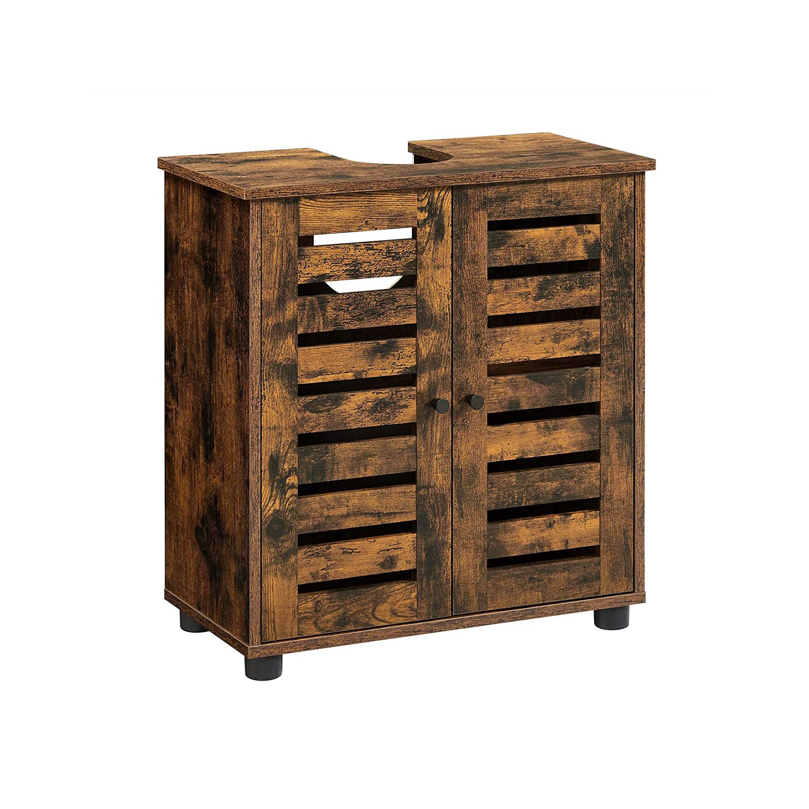 Under Sink Bathroom Cabinet - Wood - Rustic Brown - Adjustable Shelf and 2 Louvred Doors