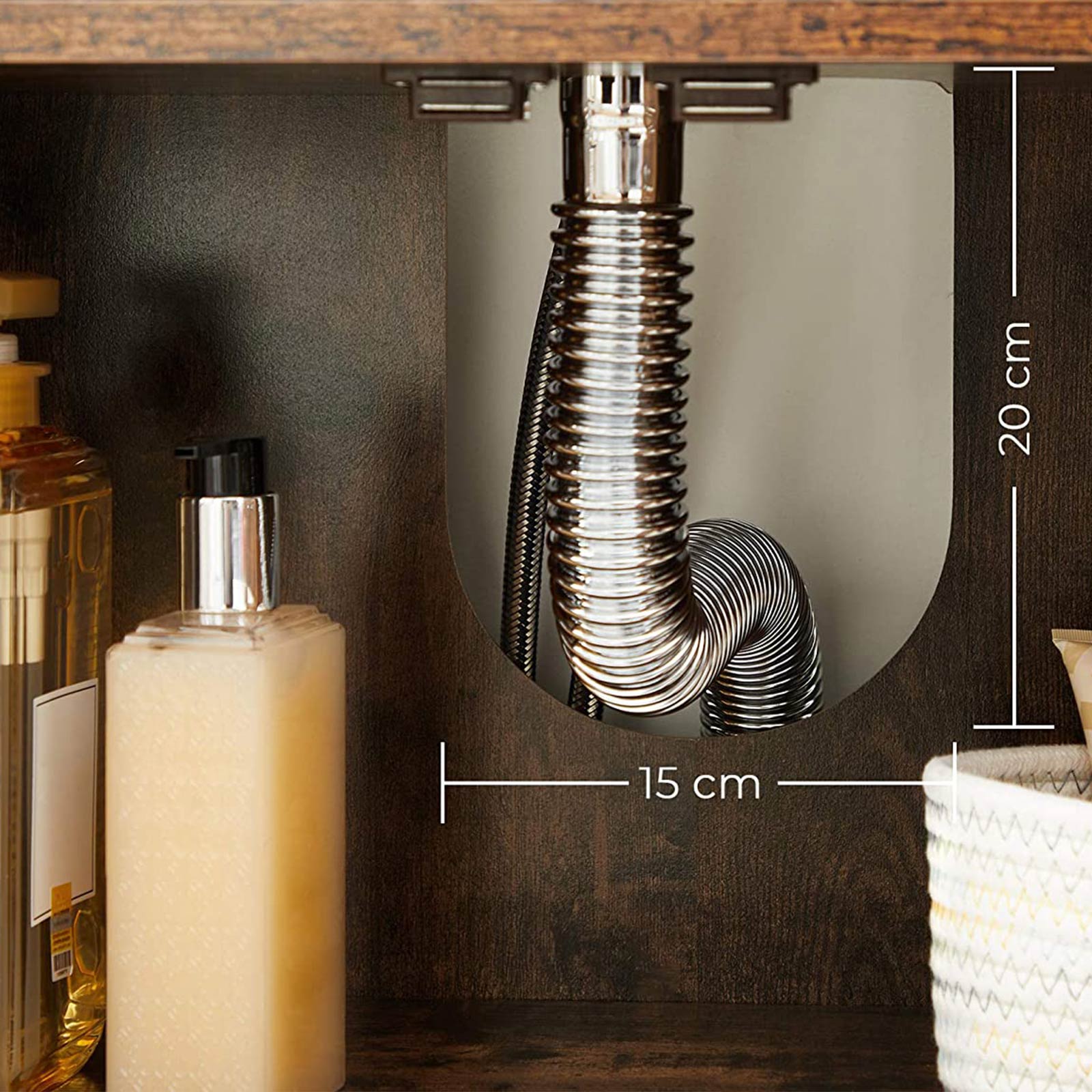 Under Sink Bathroom Cabinet - Wood - Rustic Brown - Adjustable Shelf and 2 Louvred Doors