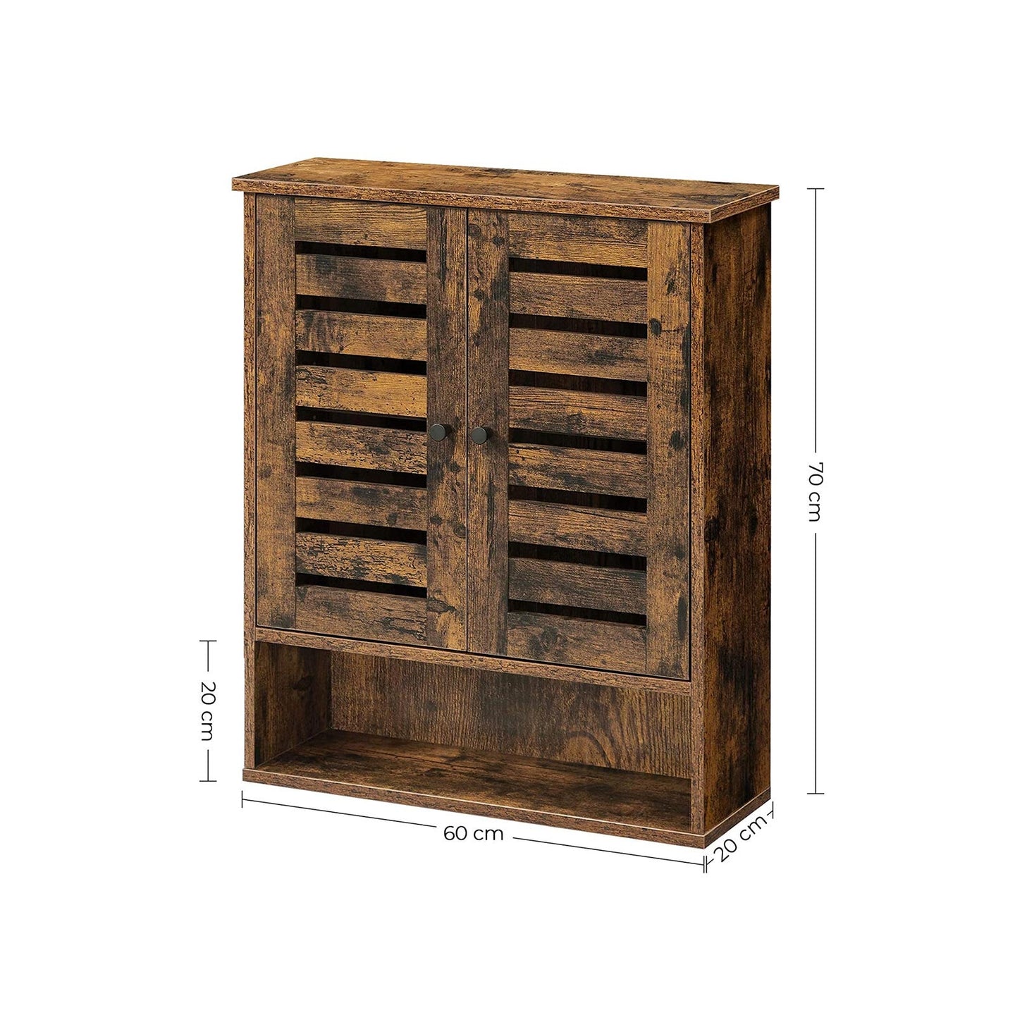 Wall-Mounted Storage Cabinet - Wood - Rustic Brown - Adjustable Shelf and Double Shutter Doors