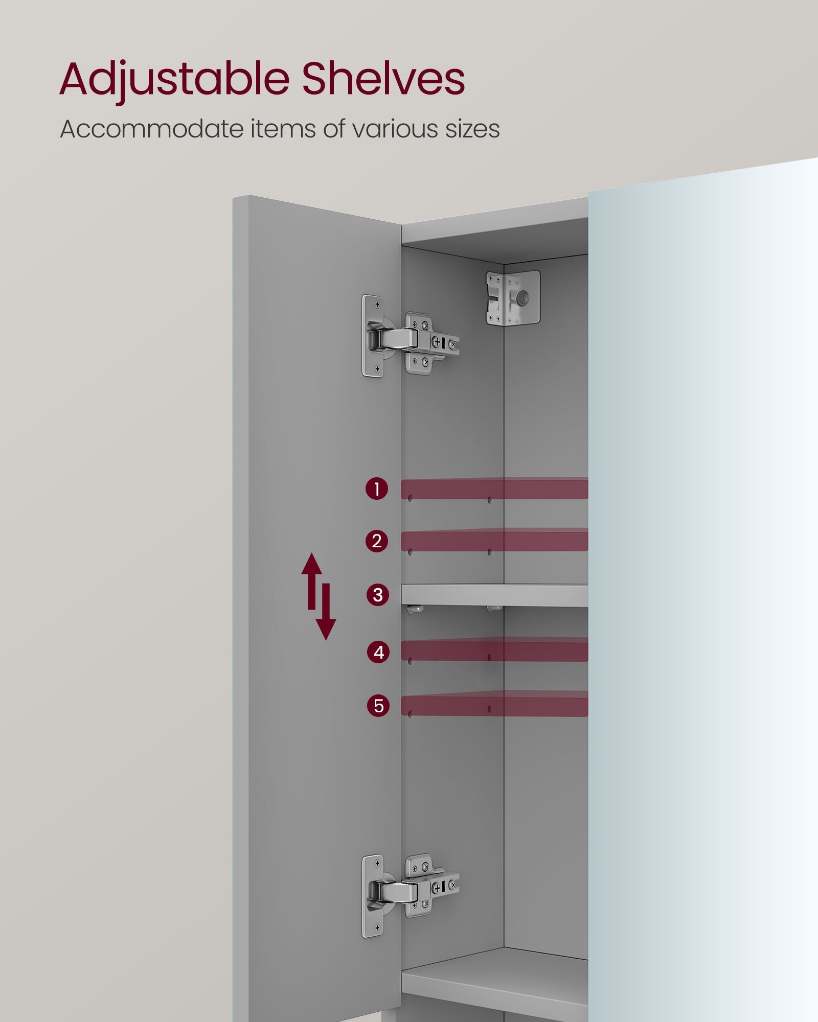 Bathroom Mirror Cabinet - MDF - Dove Grey - Wall-Mounted with Adjustable Shelves