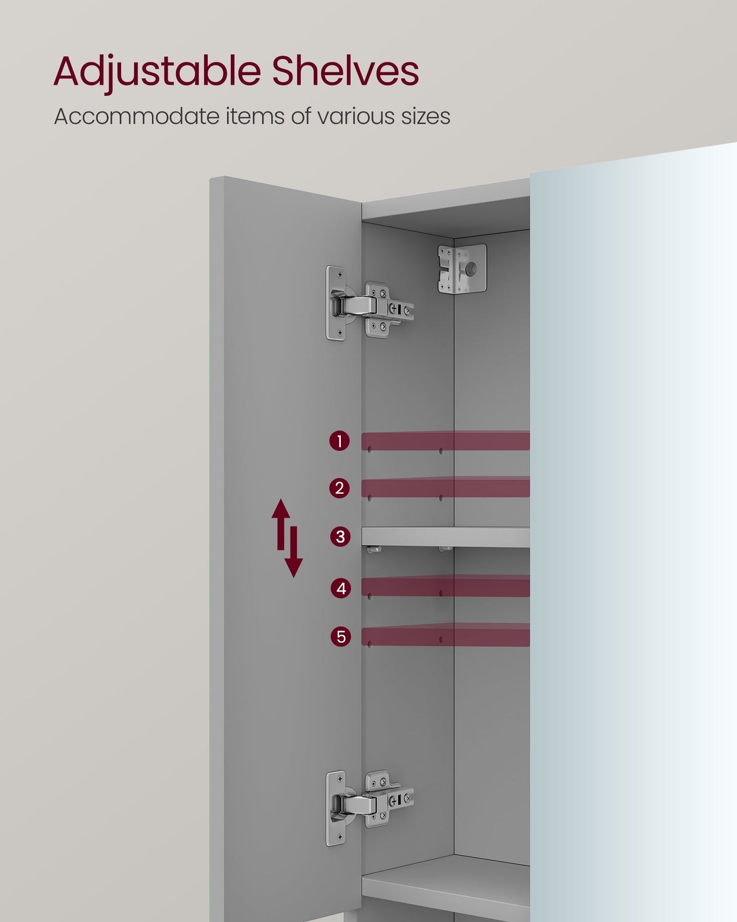 Bathroom Mirror Cabinet - MDF - Dove Grey - Wall-Mounted with Adjustable Shelves